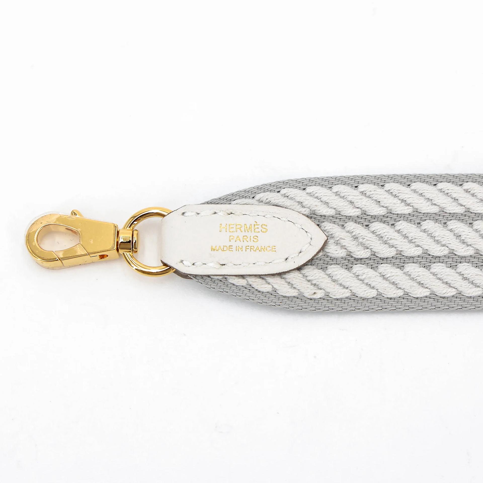 Brand New ( Rank N ) HERMÈS Sangle Cordage Strap 85CM Bleu Glacier (8U) White (01) Canvas Gold hardware K (2025) - 4