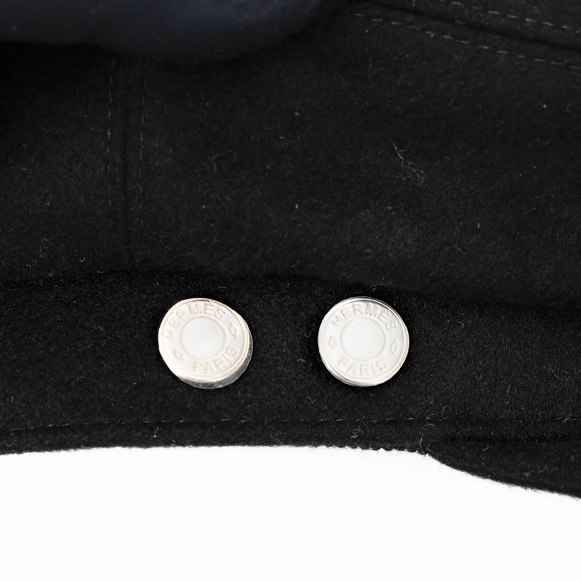 Unused ( Rank NS ) HERMÈS Deauville Cashmere Cap / Casquette Black Cashmere Palladium hardware - 5