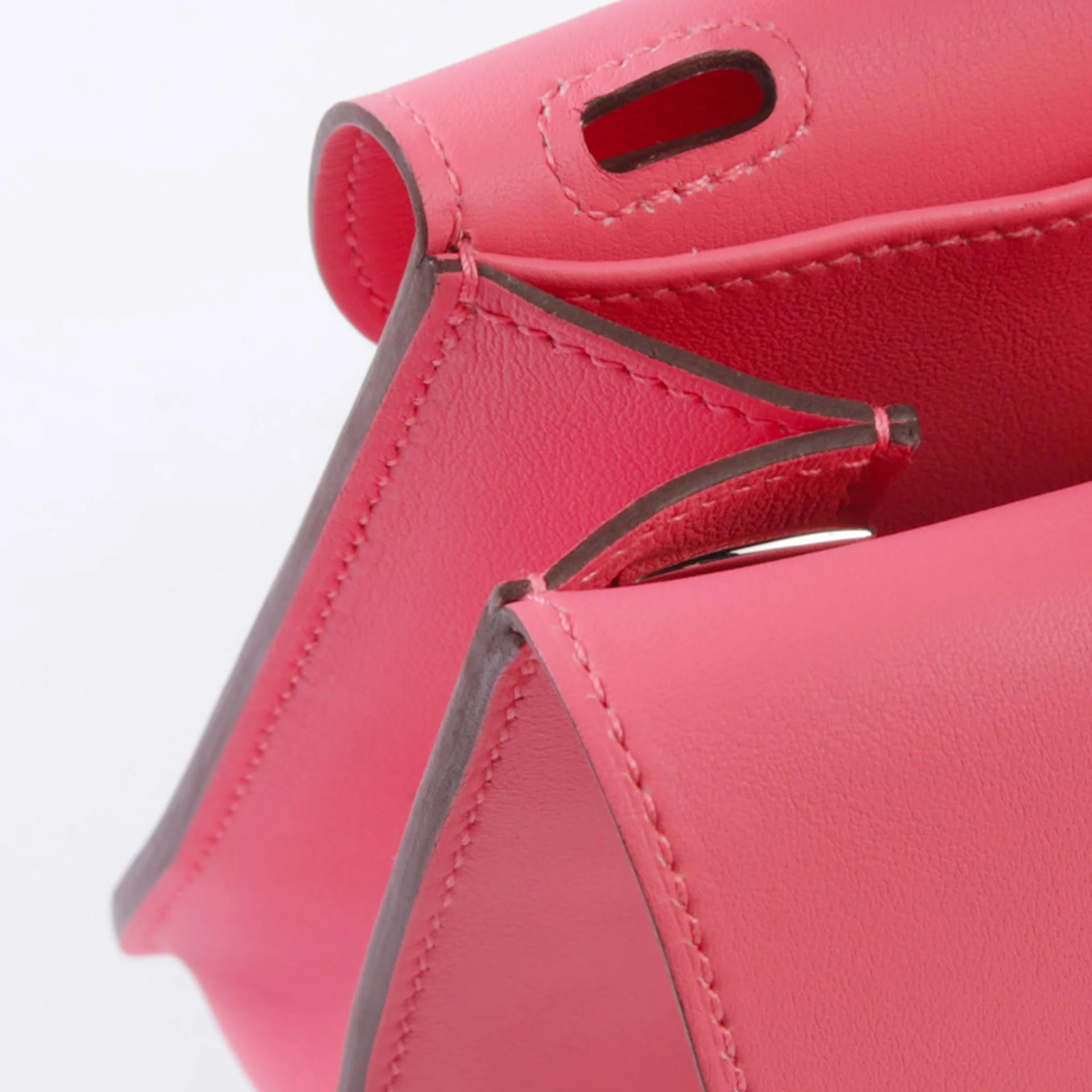 Excellent ( Rank SA ) HERMÈS Halzan Mini Rose Azalee (8W) Swift Palladium hardware K (2025) - 10