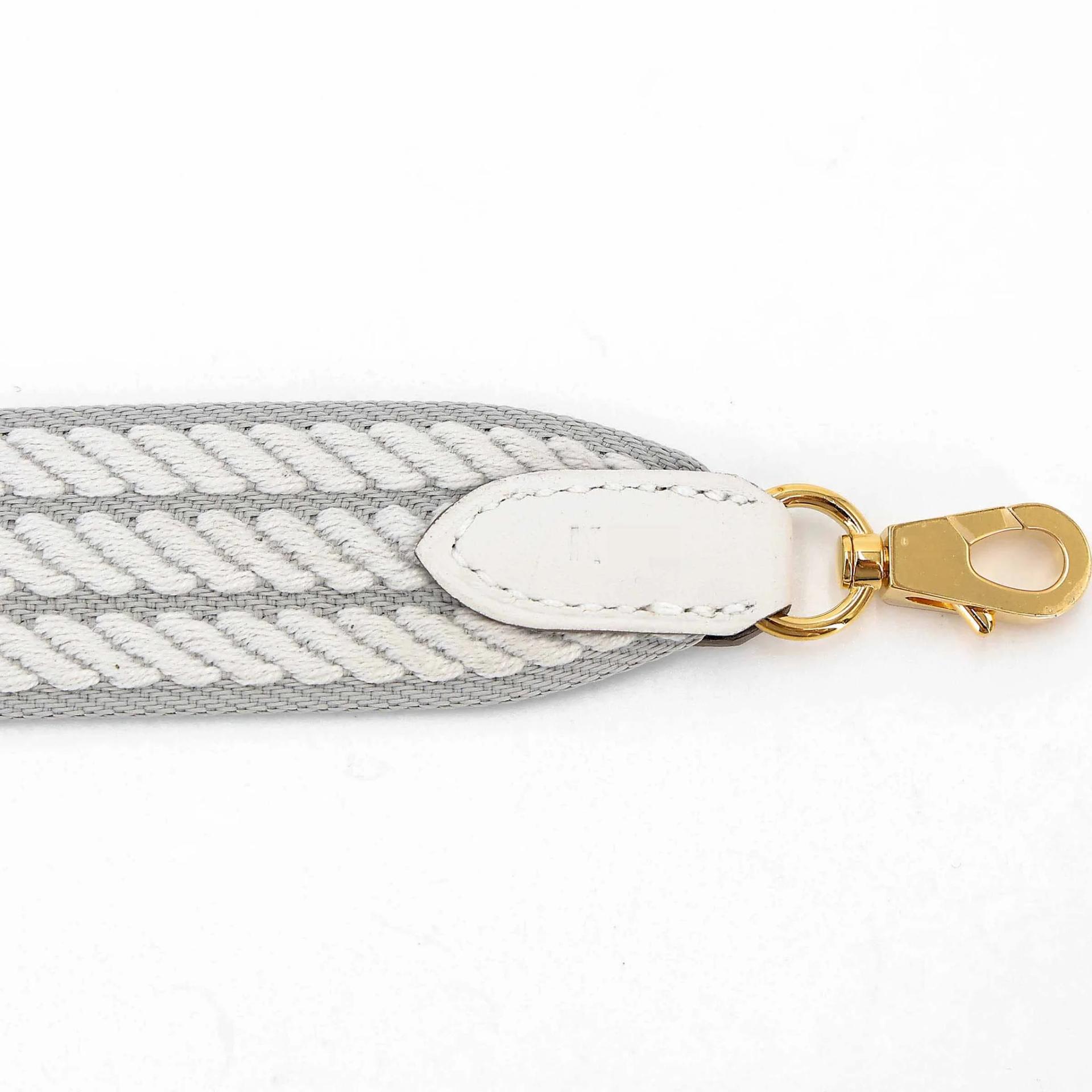 Brand New ( Rank N ) HERMÈS Sangle Cordage Strap 85CM Bleu Glacier (8U) White (01) Canvas Gold hardware K (2025) - 5