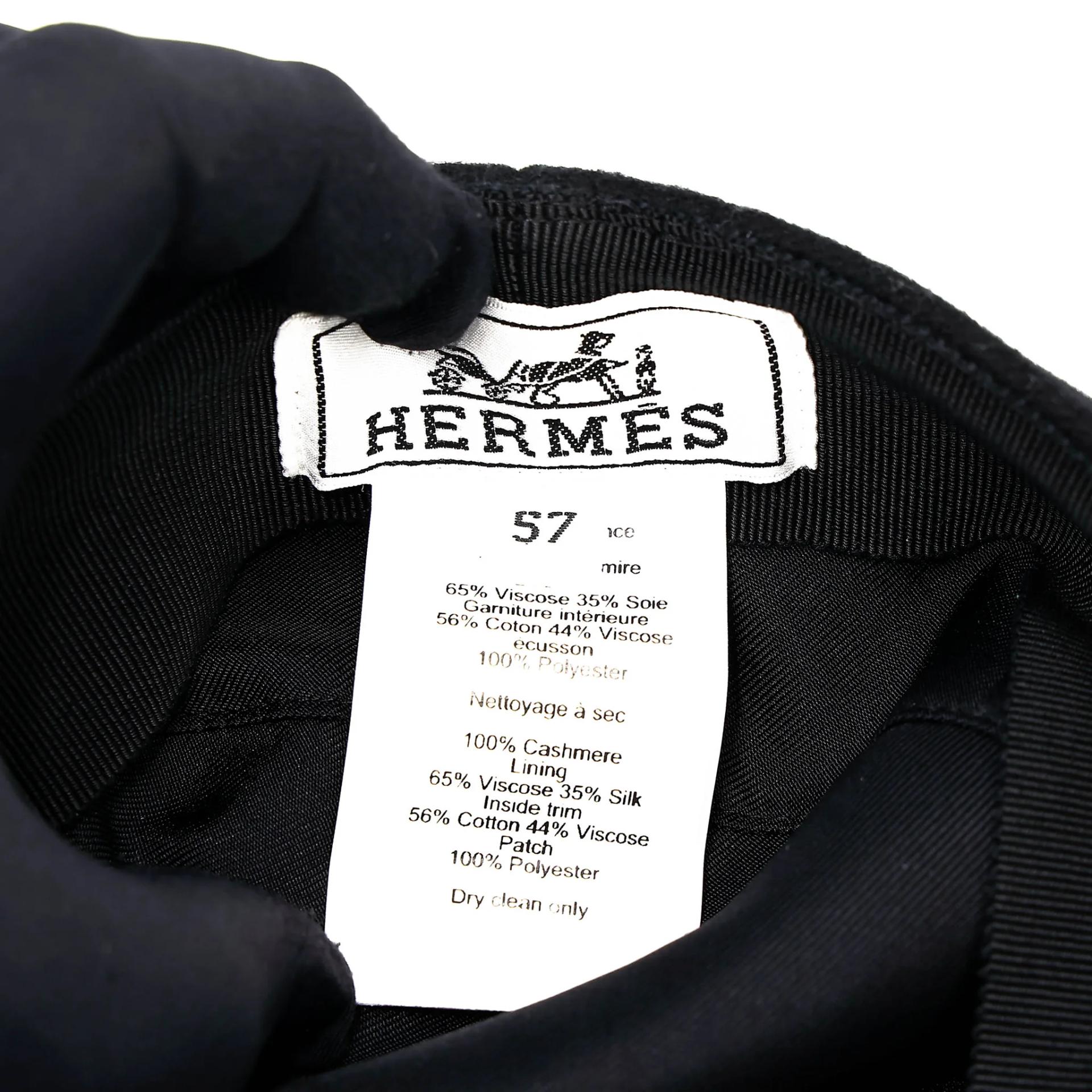 Unused ( Rank NS ) HERMÈS Deauville Cashmere Cap / Casquette Black Cashmere Palladium hardware - 6