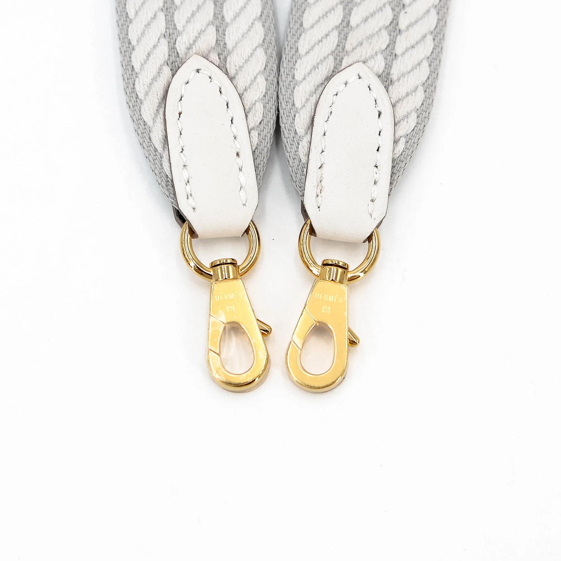 Brand New ( Rank N ) HERMÈS Sangle Cordage Strap 85CM Bleu Glacier (8U) White (01) Canvas Gold hardware K (2025) - 6