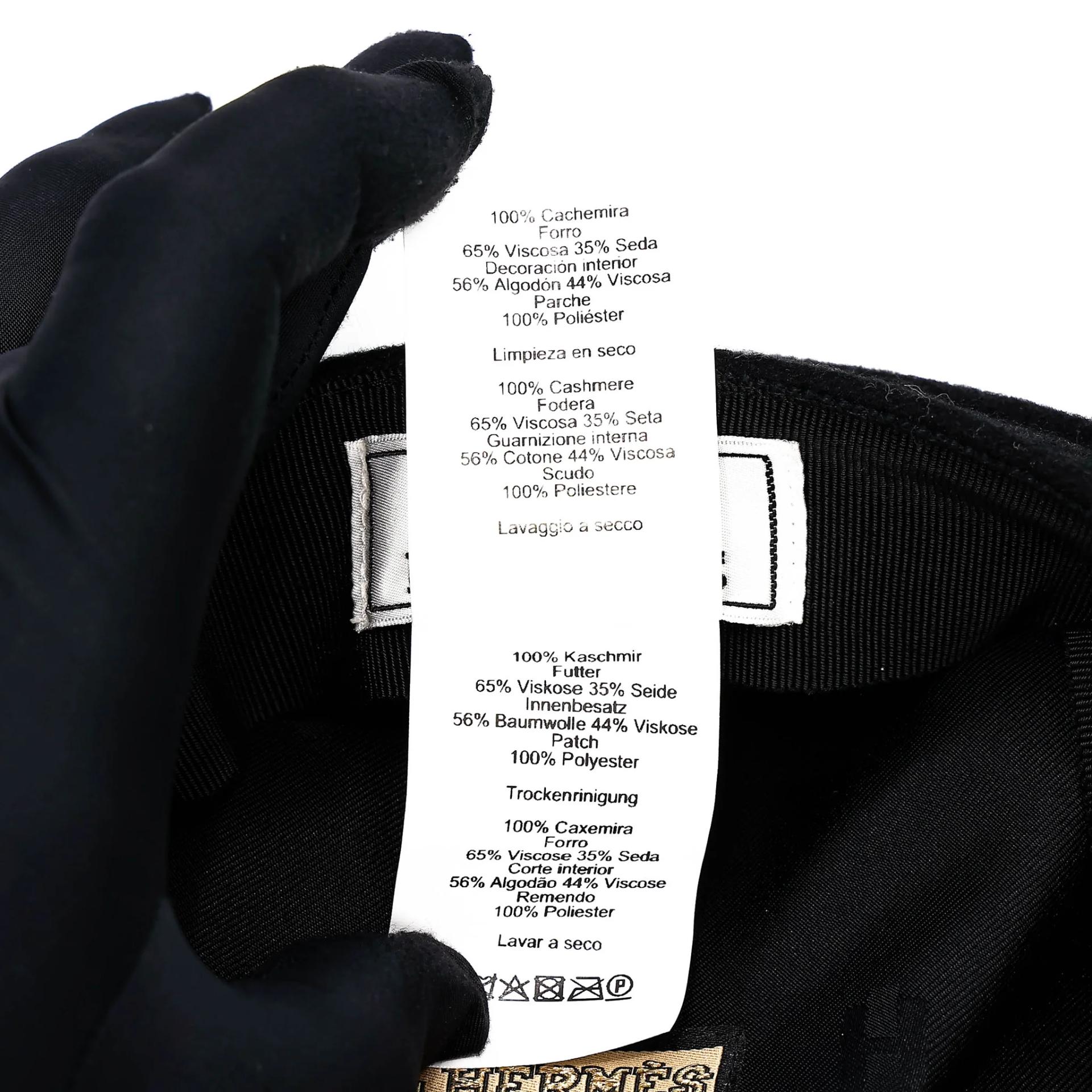 Unused ( Rank NS ) HERMÈS Deauville Cashmere Cap / Casquette Black Cashmere Palladium hardware - 7