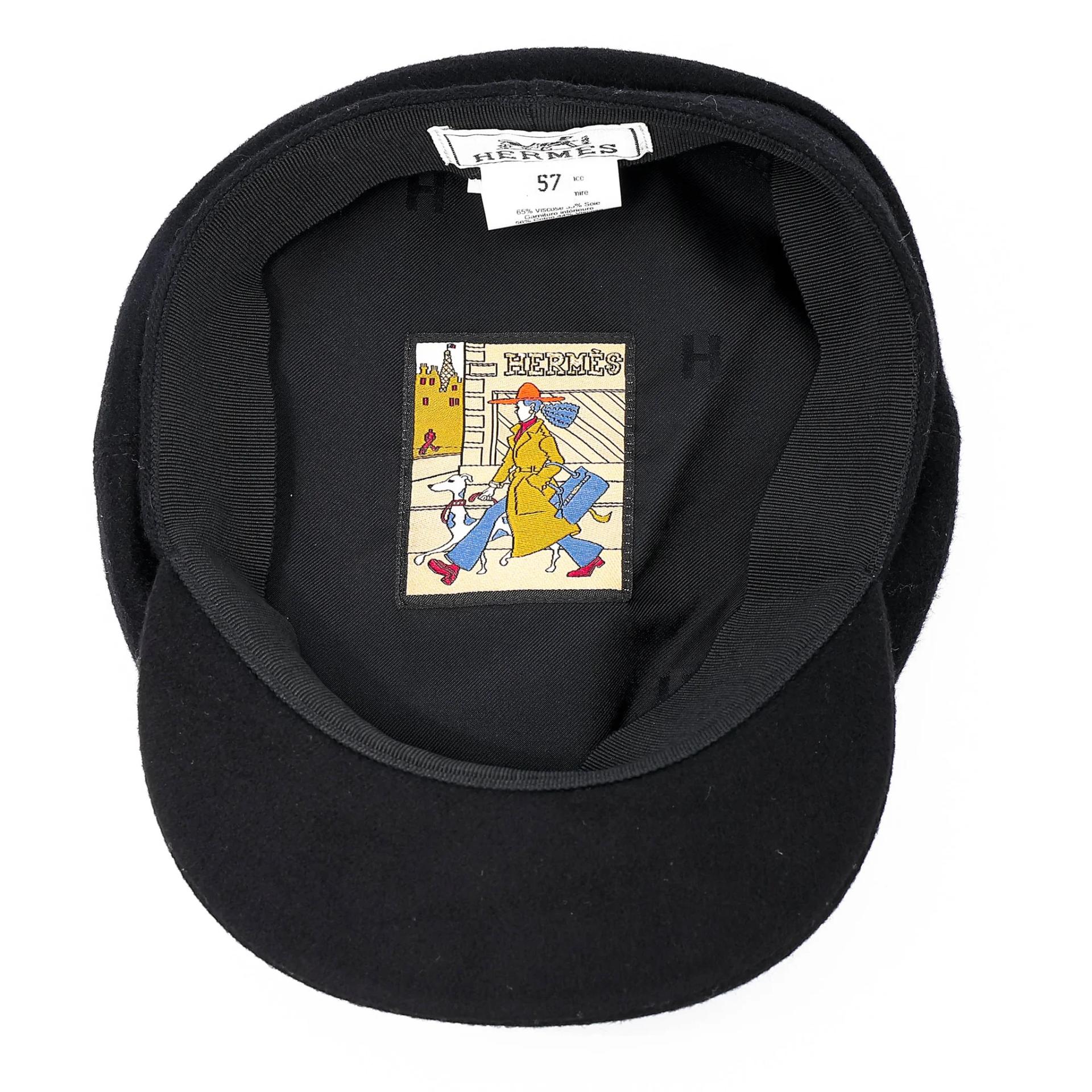 Unused ( Rank NS ) HERMÈS Deauville Cashmere Cap / Casquette Black Cashmere Palladium hardware - 9