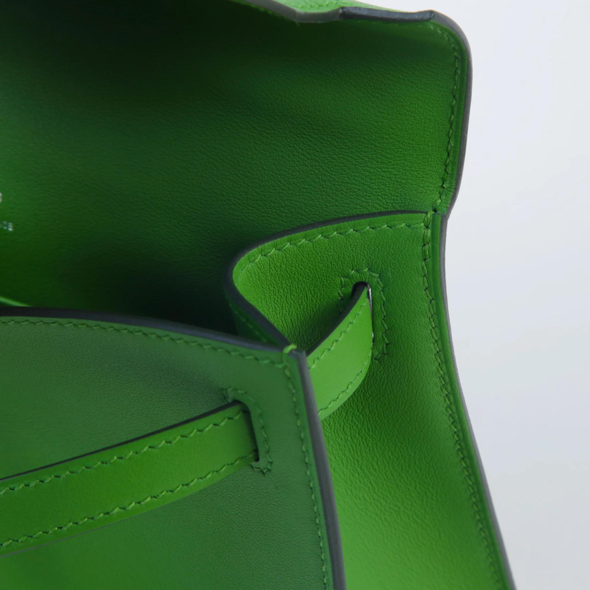 ランク N 新品 HERMÈS エルメス ポシェットケリー ヴェール・ユッカ (A8) スイフト シルバー金具 K刻印 (2025) - 12