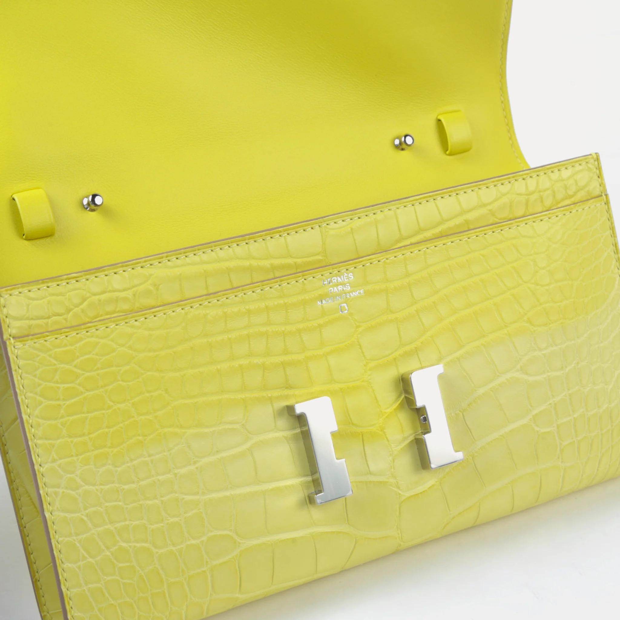 A美品 HERMÈS 愛馬仕 Constance To Go 9R 檸檬黃 Lime □ 短吻鱷 銀扣 B刻 2023年 - 9