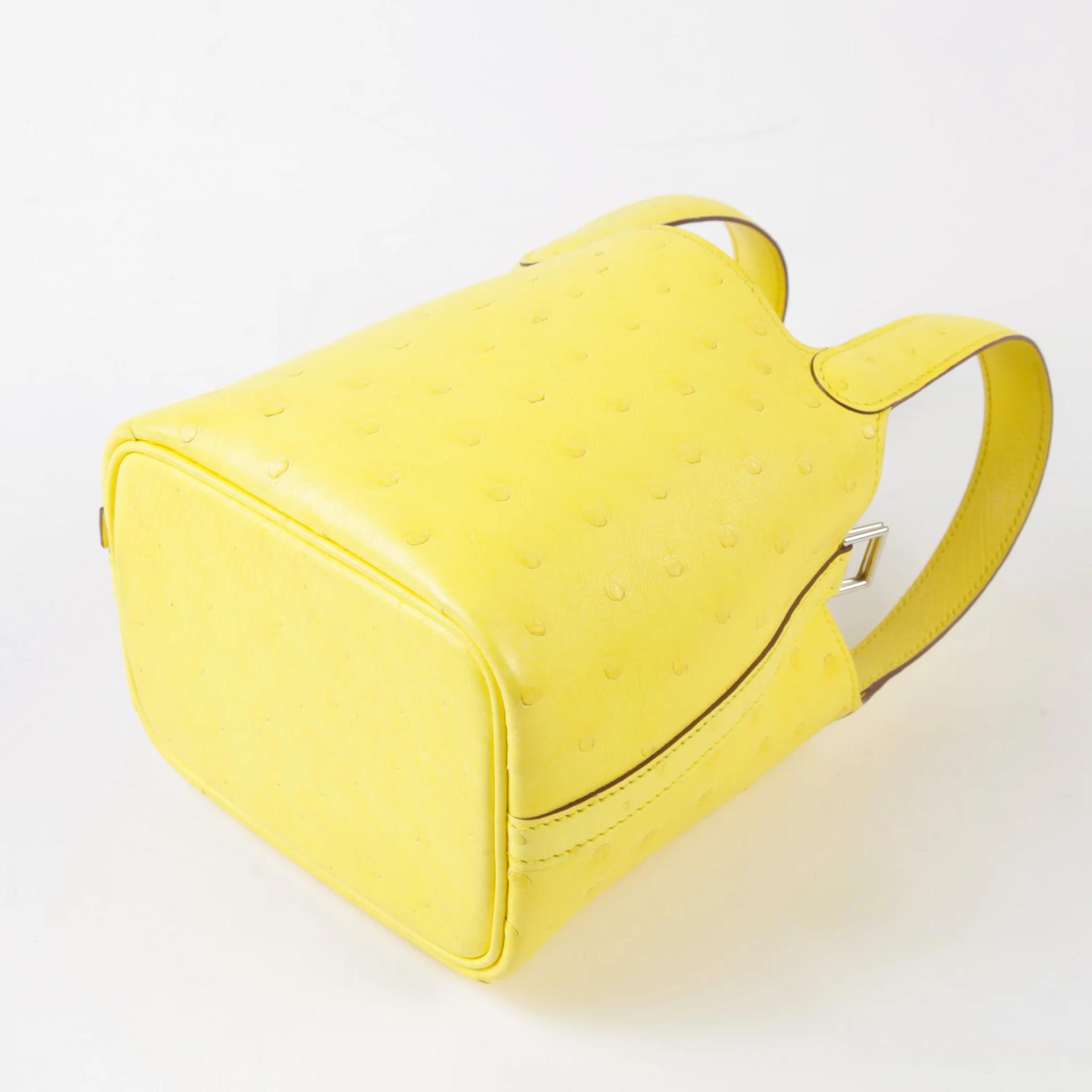 Very Good ( Rank A) HERMÈS Picotin Lock Micro 14 Jaune Citron (9N) Ostrich Palladium hardware W (2024) - 9