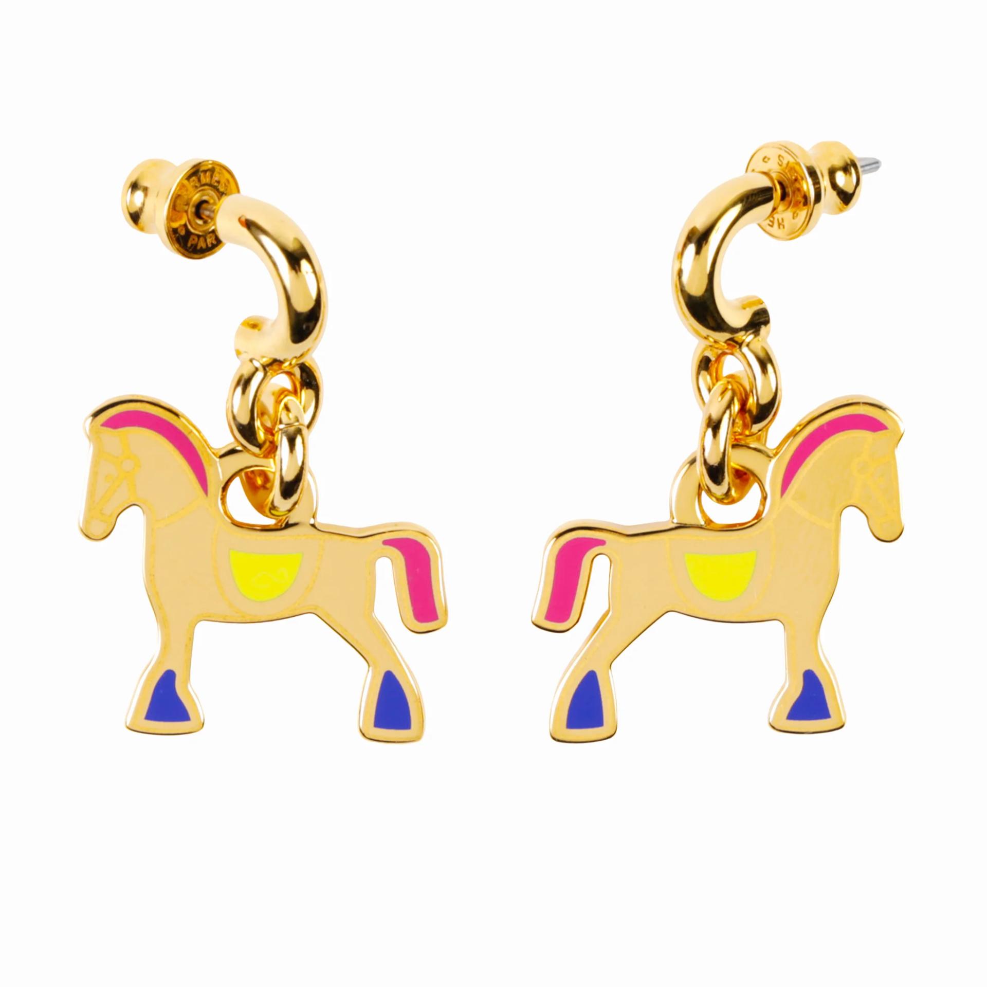 未使用保存品 HERMÈS 爱马仕 Cheval earrings 多拼色 其他 金扣 - 1