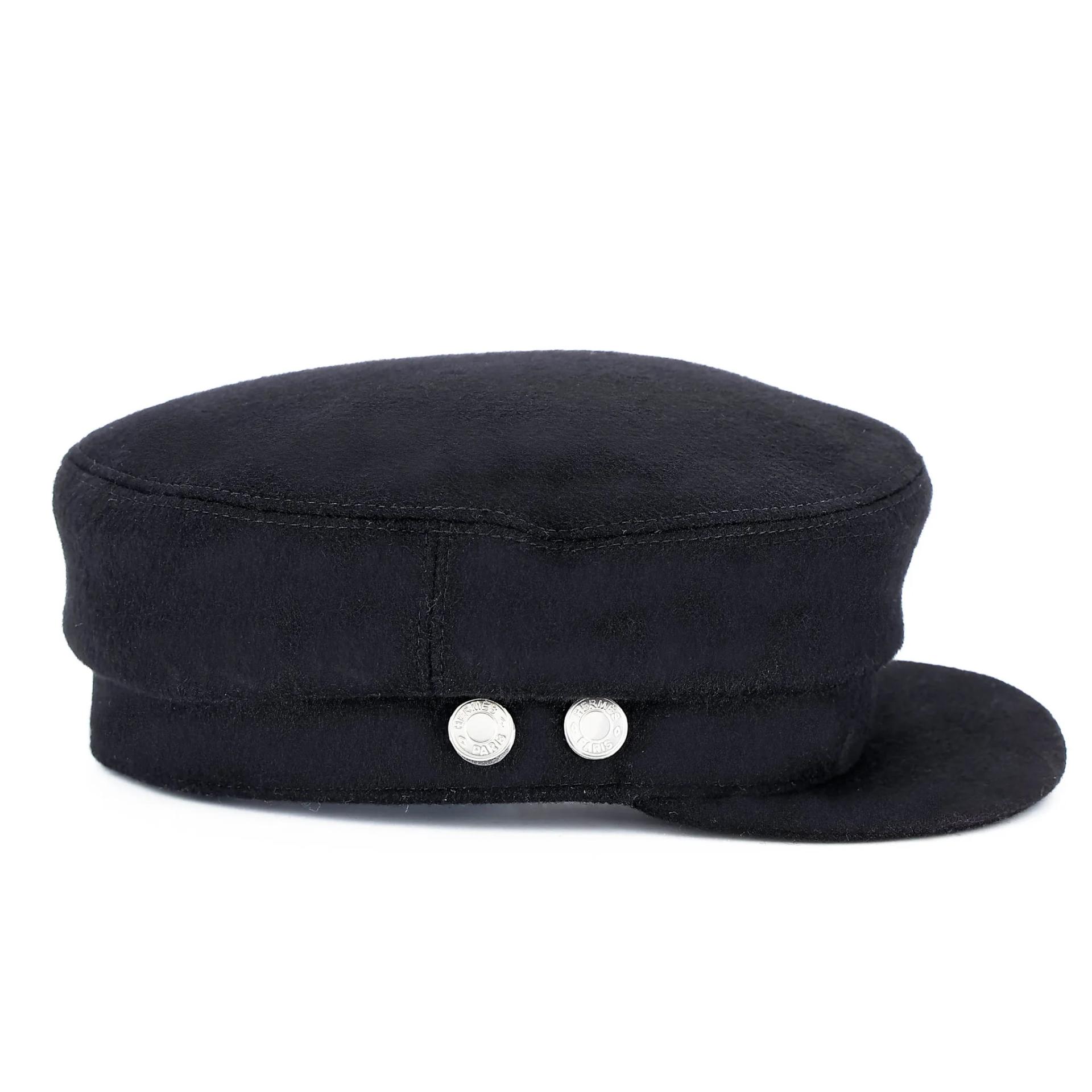Unused ( Rank NS ) HERMÈS Deauville Cashmere Cap / Casquette Black Cashmere Palladium hardware - 4
