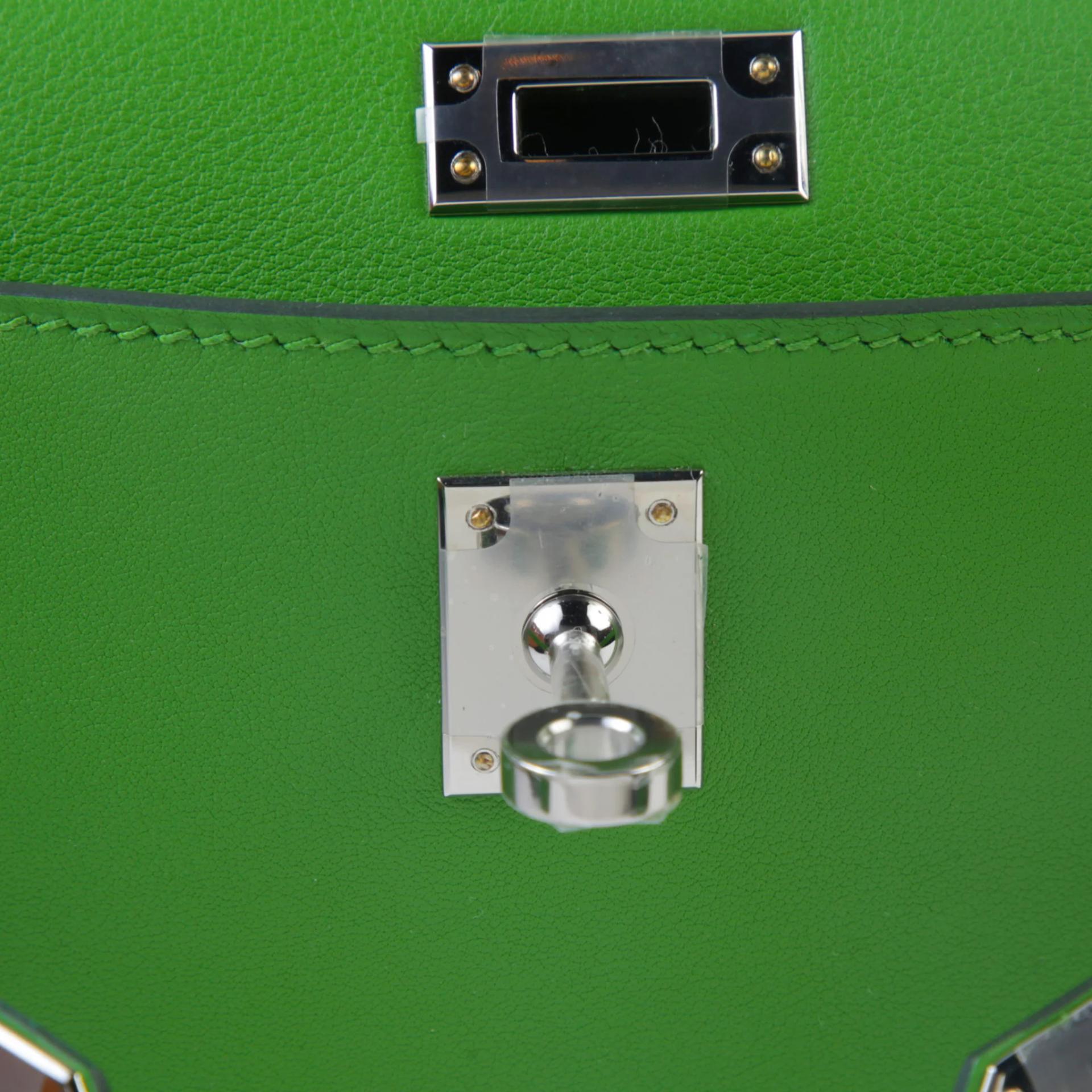 ランク N 新品 HERMÈS エルメス ポシェットケリー ヴェール・ユッカ (A8) スイフト シルバー金具 K刻印 (2025) - 9