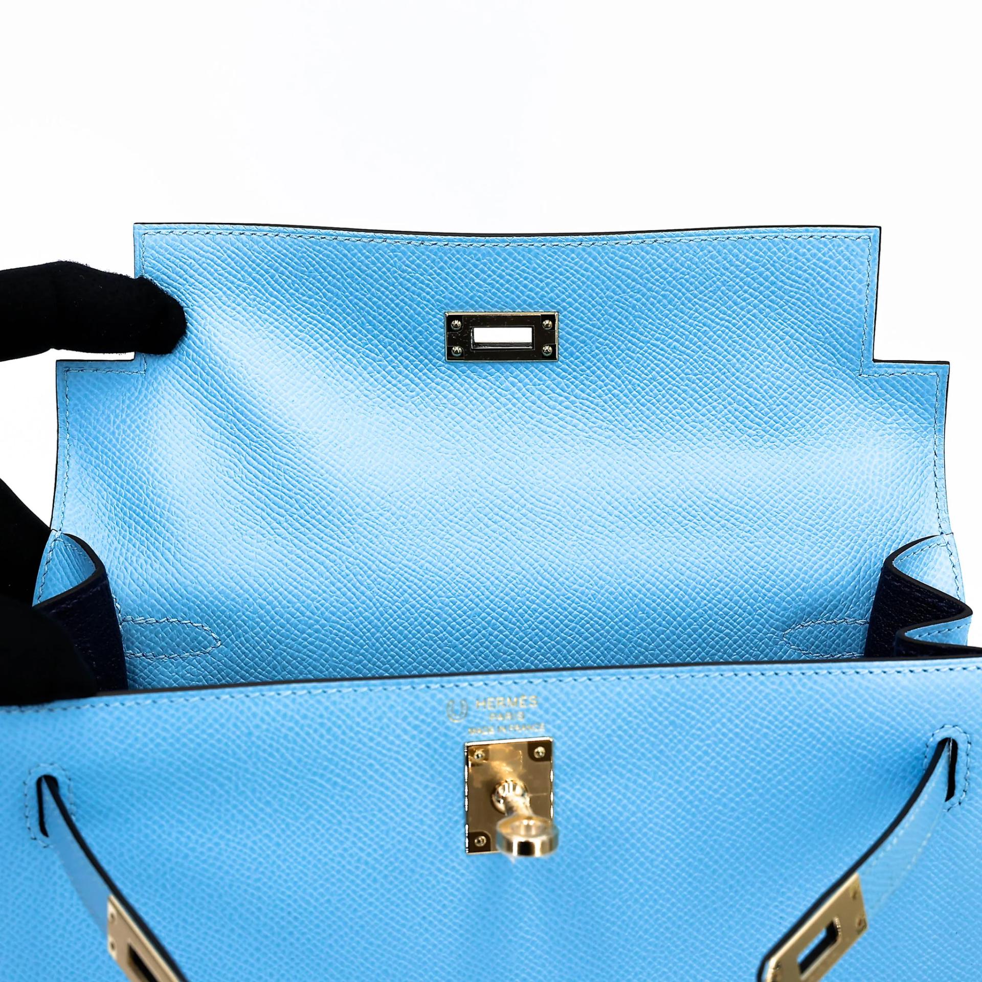 Unused ( Rank NS ) HERMÈS Special Order Kelly 25 Sellier HSS Celeste (7N) Bleu Saphir (73) Epsom Permabrass hardware W (2024) - 12