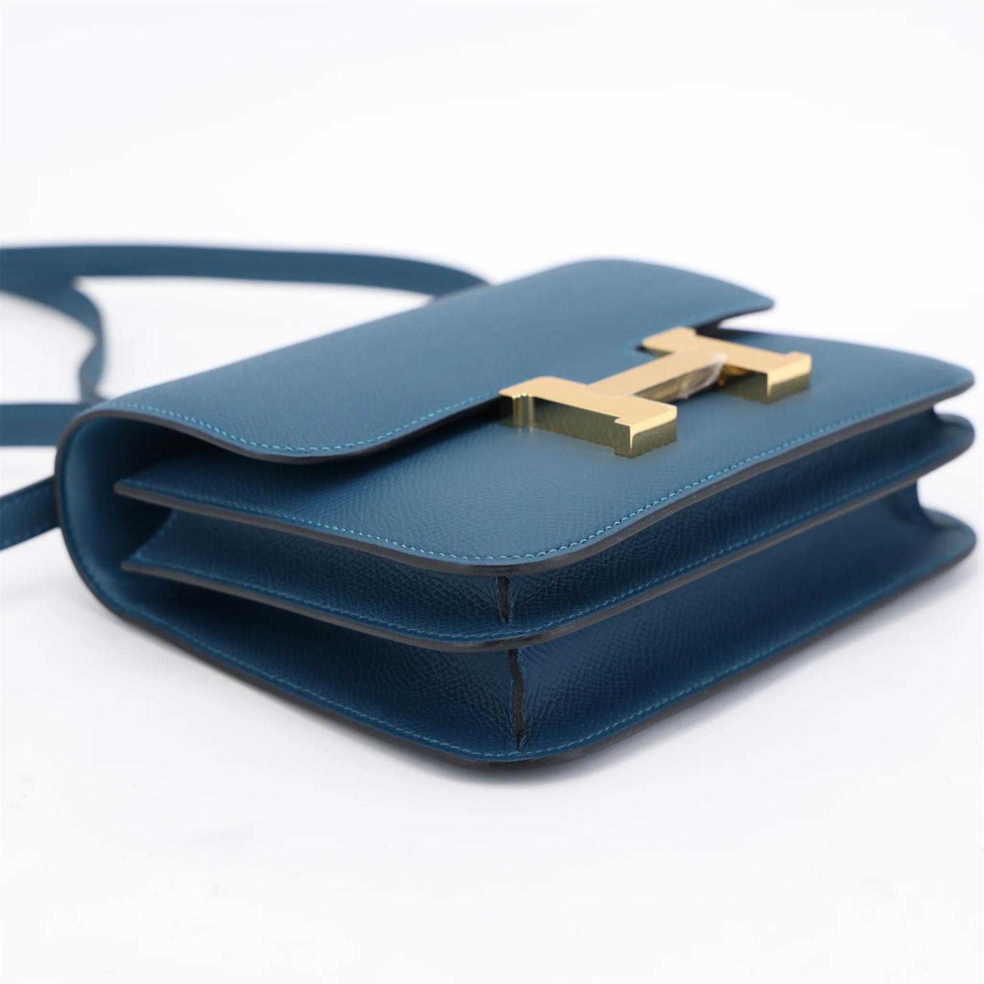 Brand New ( Rank N ) HERMÈS Constance Mini Bleu Thalassa (7A) Epsom Gold hardware K (2025) - 4