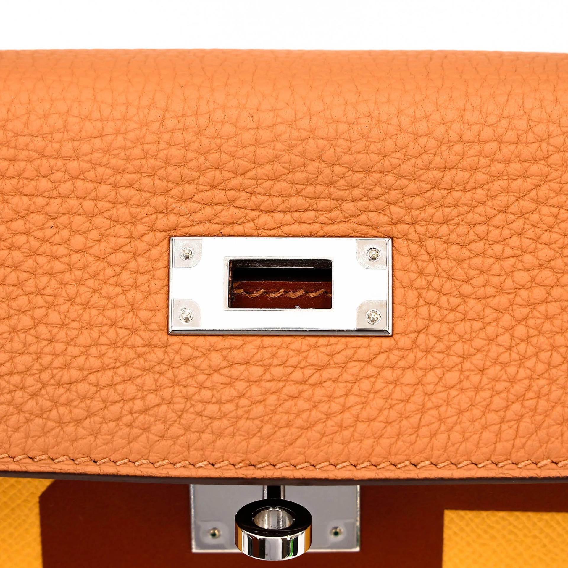 Excellent ( Rank SA ) HERMÈS Limited Edition Kelly 28 Graphie Sellier Letter S Gold (37) Jaune Ambre (9D) Caramel (28) Clemence Epsom Sombrero Palladium hardware C (2018) - 10