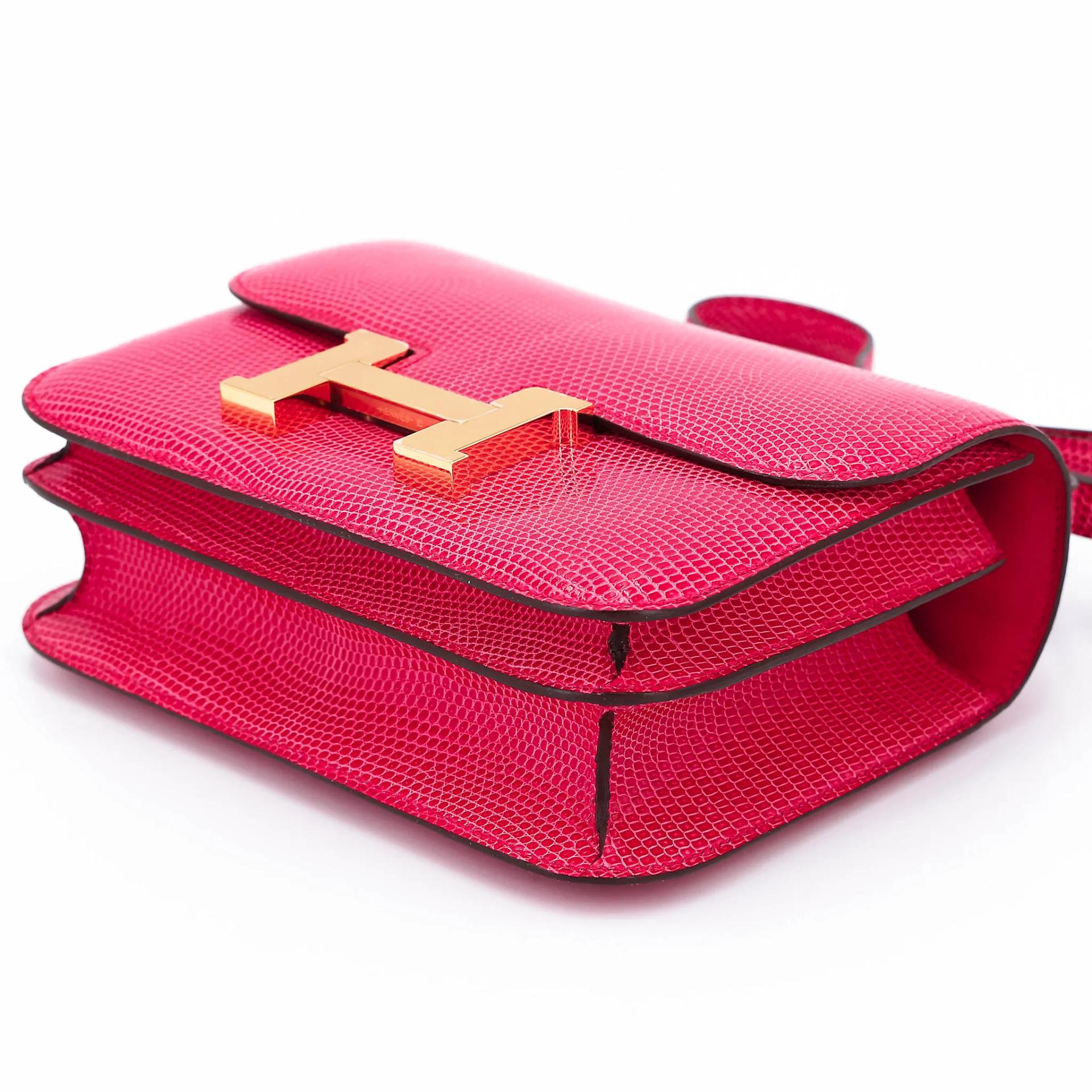 未使用保存品 HERMÈS 愛馬仕 Constance 康康 Mini 19 I6 極致粉 Rose Extreme 蜥蜴皮 亮面 金扣 Y刻 2020年 - 4