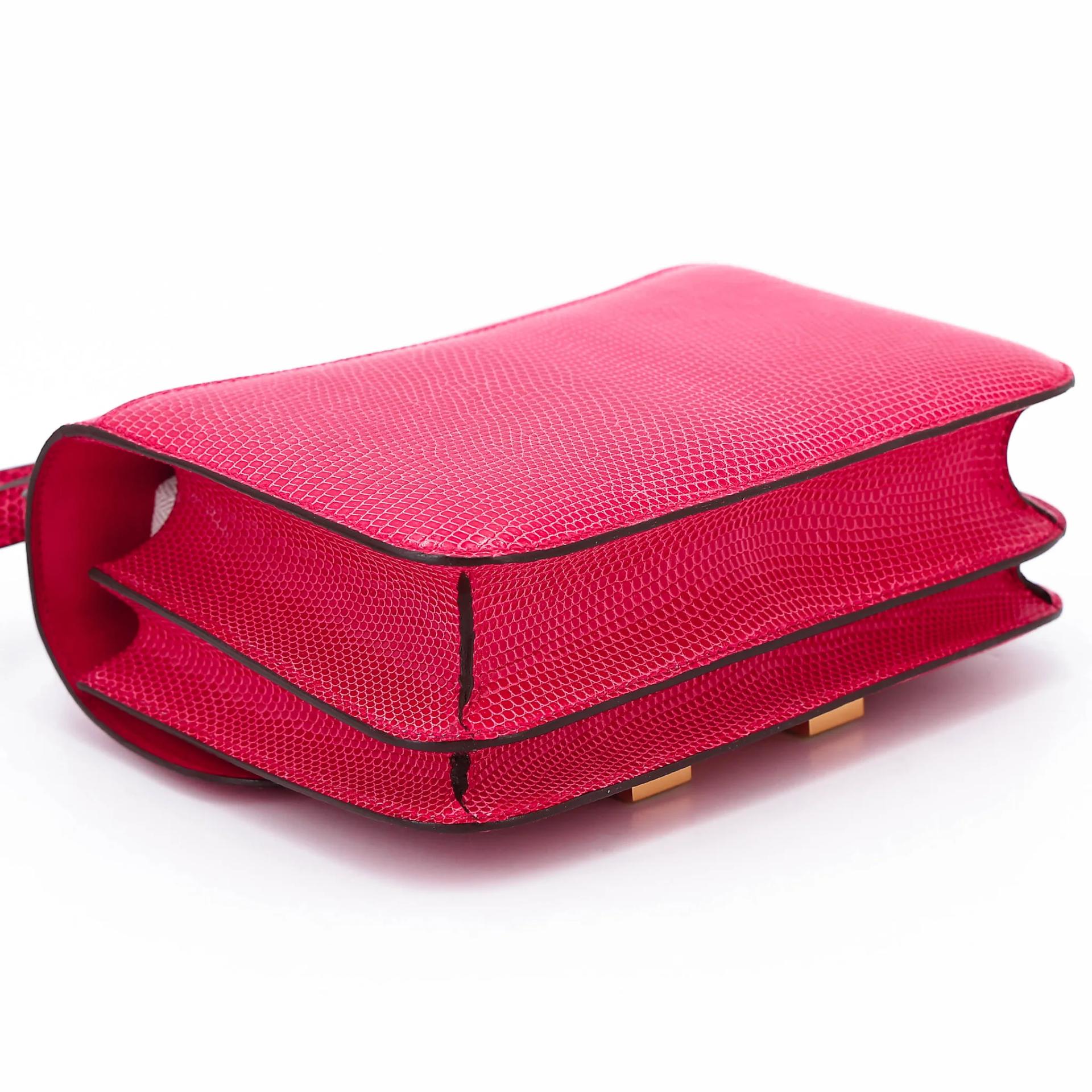 未使用保存品 HERMÈS 愛馬仕 Constance 康康 Mini 19 I6 極致粉 Rose Extreme 蜥蜴皮 亮面 金扣 Y刻 2020年 - 7