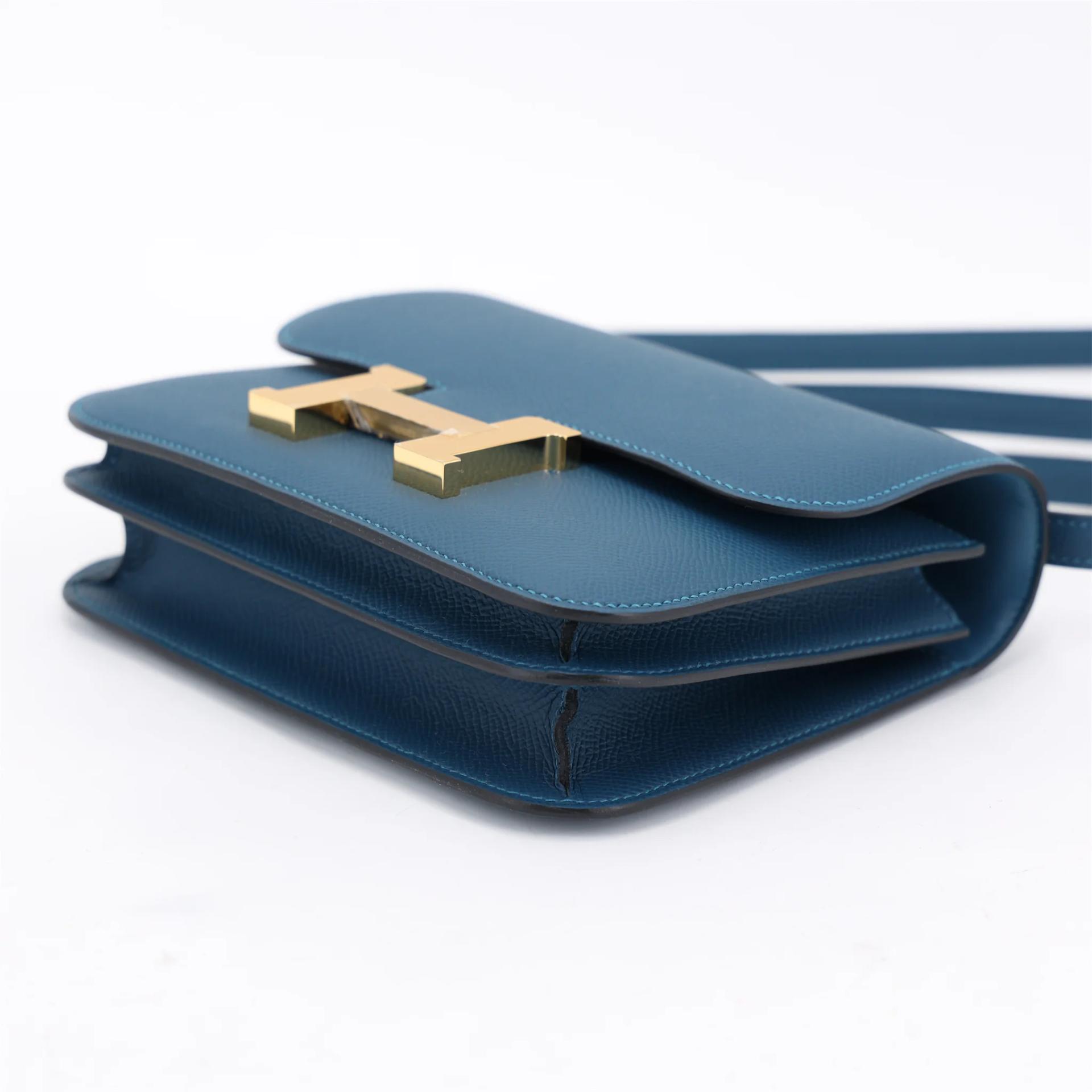 Brand New ( Rank N ) HERMÈS Constance Mini Bleu Thalassa (7A) Epsom Gold hardware K (2025) - 5