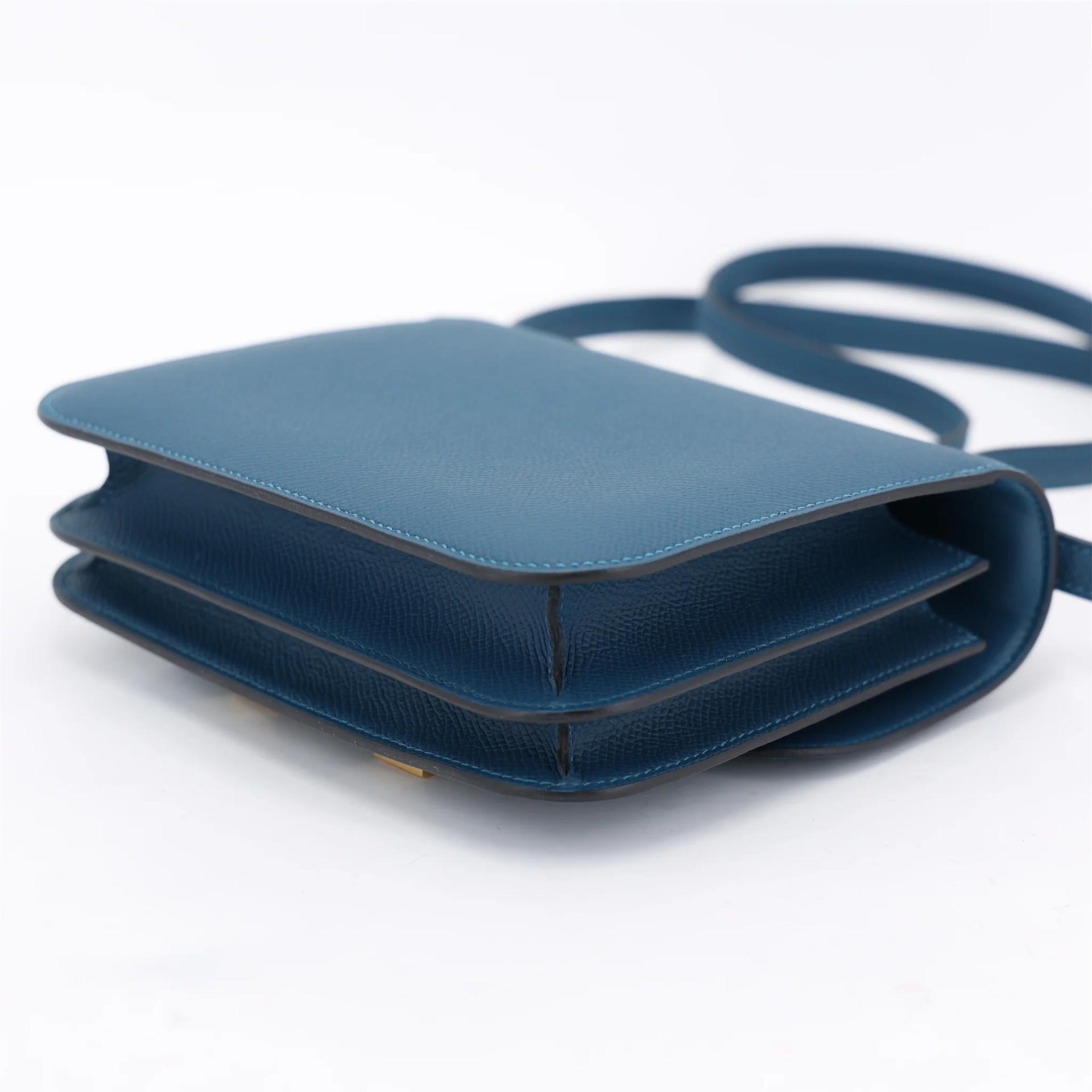 Brand New ( Rank N ) HERMÈS Constance Mini Bleu Thalassa (7A) Epsom Gold hardware K (2025) - 7