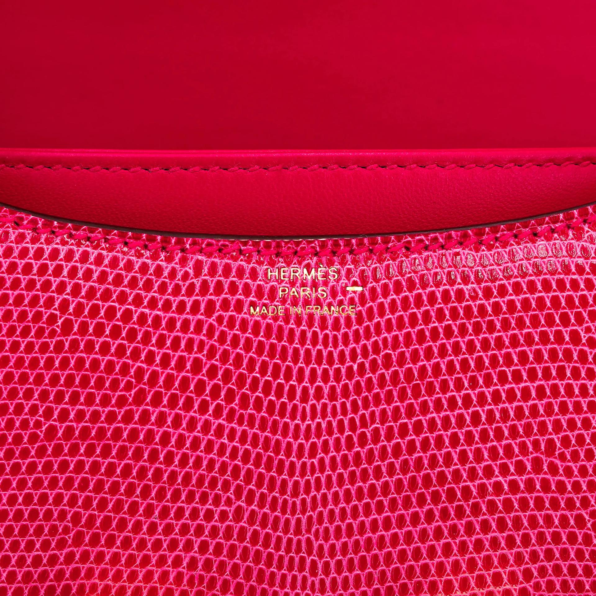 未使用保存品 HERMÈS 愛馬仕 Constance 康康 Mini 19 I6 極致粉 Rose Extreme 蜥蜴皮 亮面 金扣 Y刻 2020年 - 11