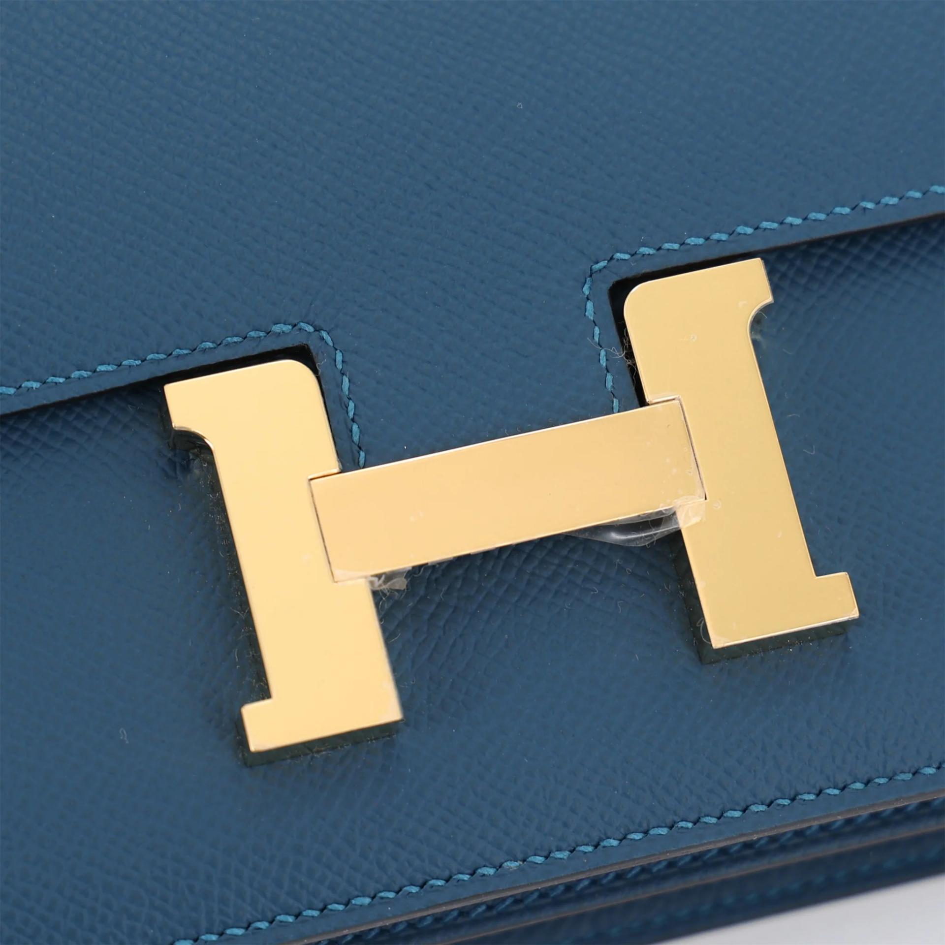 Brand New ( Rank N ) HERMÈS Constance Mini Bleu Thalassa (7A) Epsom Gold hardware K (2025) - 8