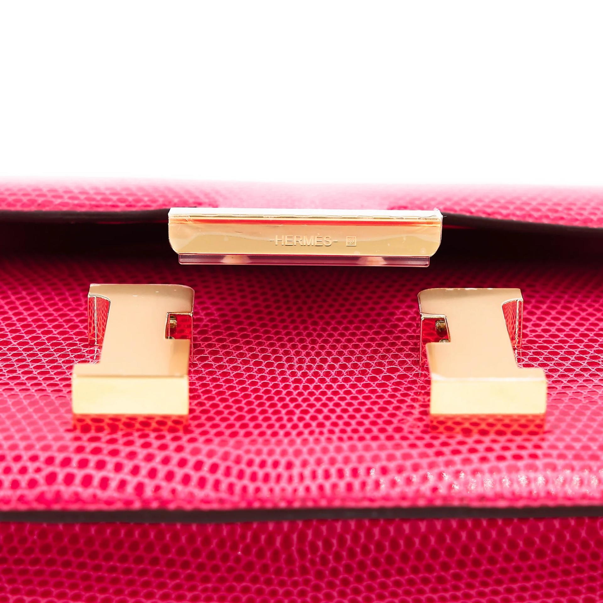 未使用保存品 HERMÈS 愛馬仕 Constance 康康 Mini 19 I6 極致粉 Rose Extreme 蜥蜴皮 亮面 金扣 Y刻 2020年 - 8