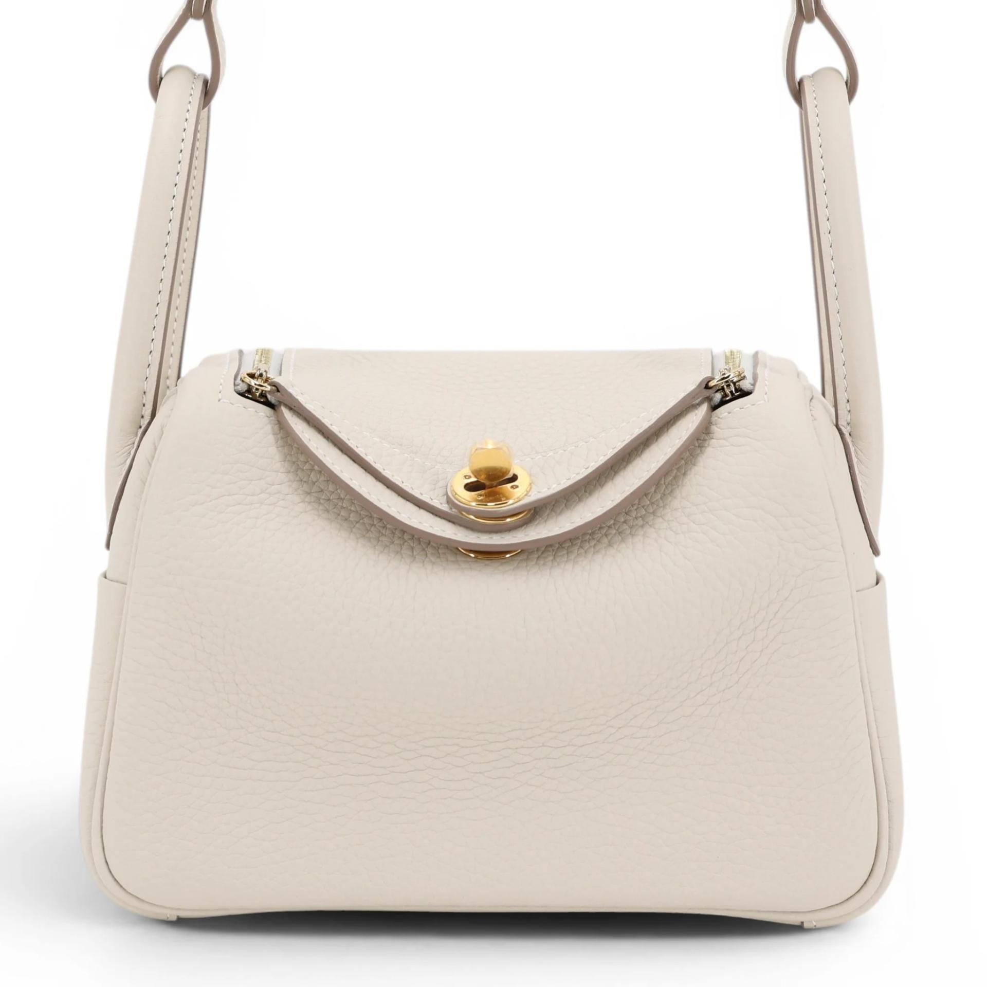 Brand New ( Rank N ) HERMÈS Mini Lindy II Craie (10) Clemence Gold hardware K (2025) - 1