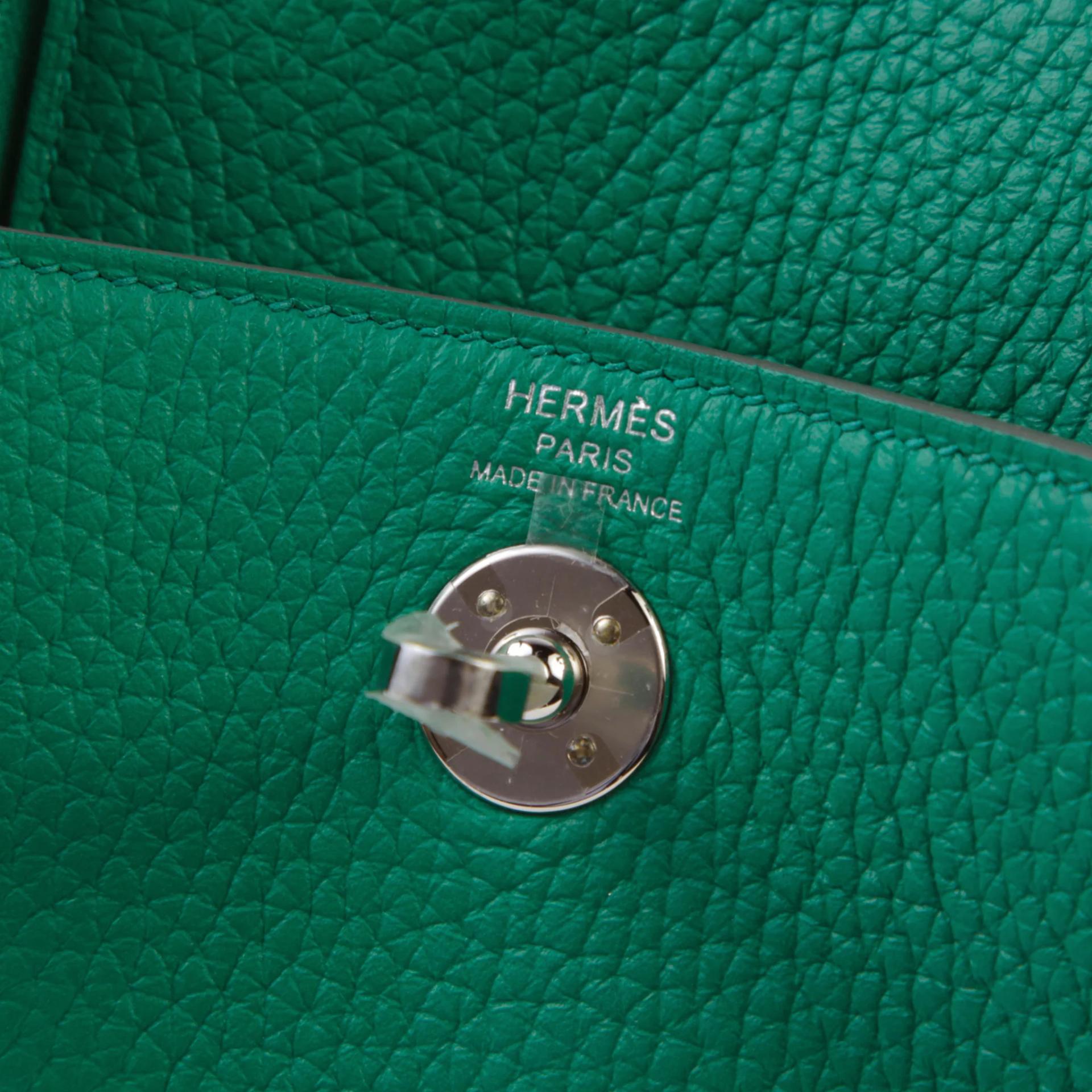 未使用保存品 HERMÈS 愛馬仕 Mini Lindy U4 絲絨綠 Vert Vertigo Clemence小牛皮 銀扣 W刻 2024年 - 8