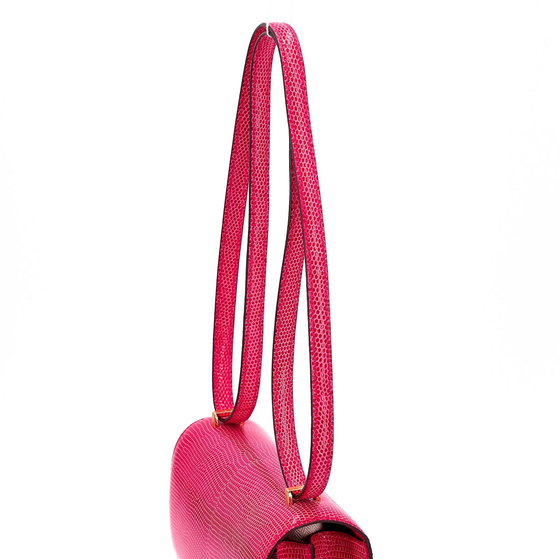未使用保存品 HERMÈS 愛馬仕 Constance 康康 Mini 19 I6 極致粉 Rose Extreme 蜥蜴皮 亮面 金扣 Y刻 2020年 - 3
