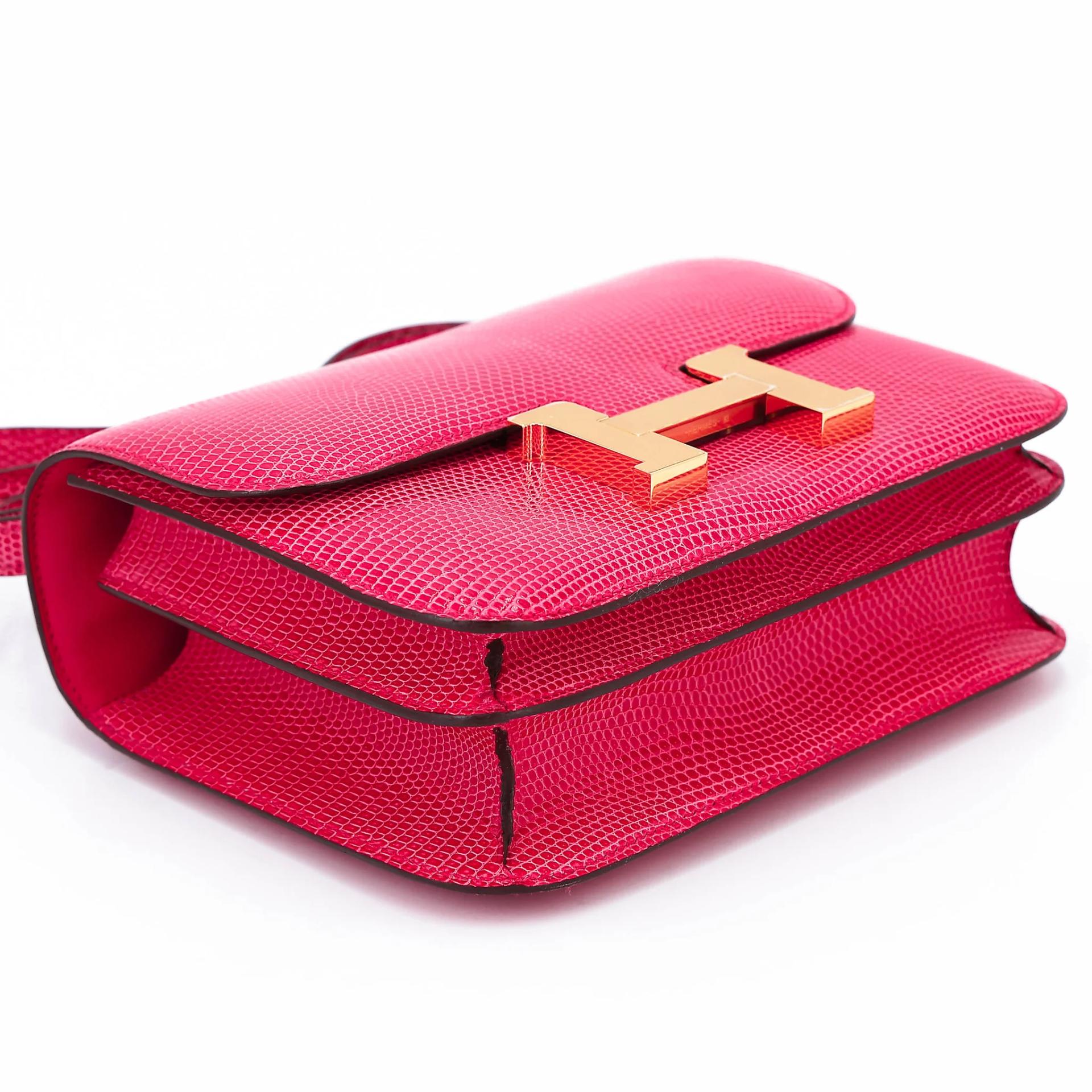 未使用保存品 HERMÈS 愛馬仕 Constance 康康 Mini 19 I6 極致粉 Rose Extreme 蜥蜴皮 亮面 金扣 Y刻 2020年 - 5