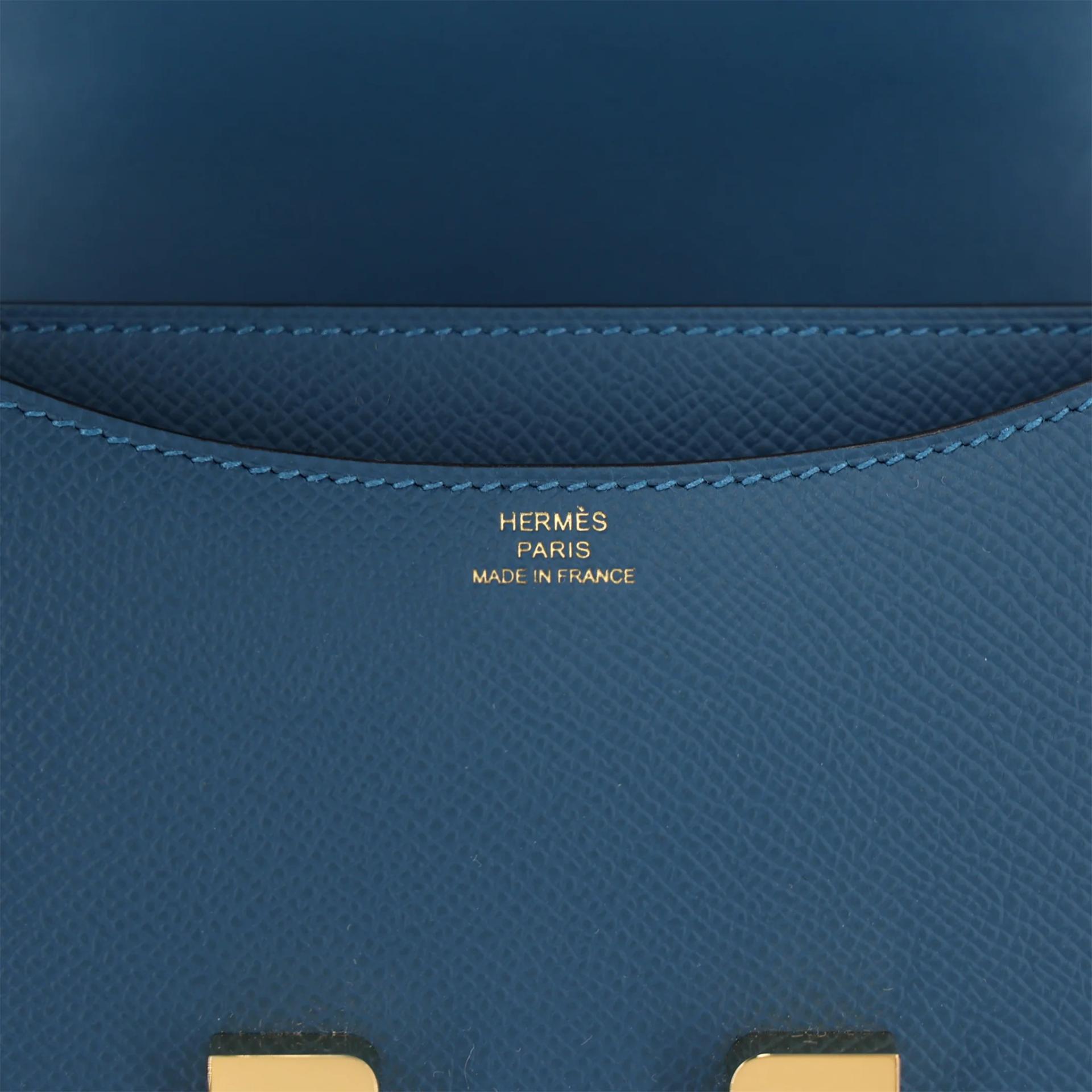 Brand New ( Rank N ) HERMÈS Constance Mini Bleu Thalassa (7A) Epsom Gold hardware K (2025) - 11