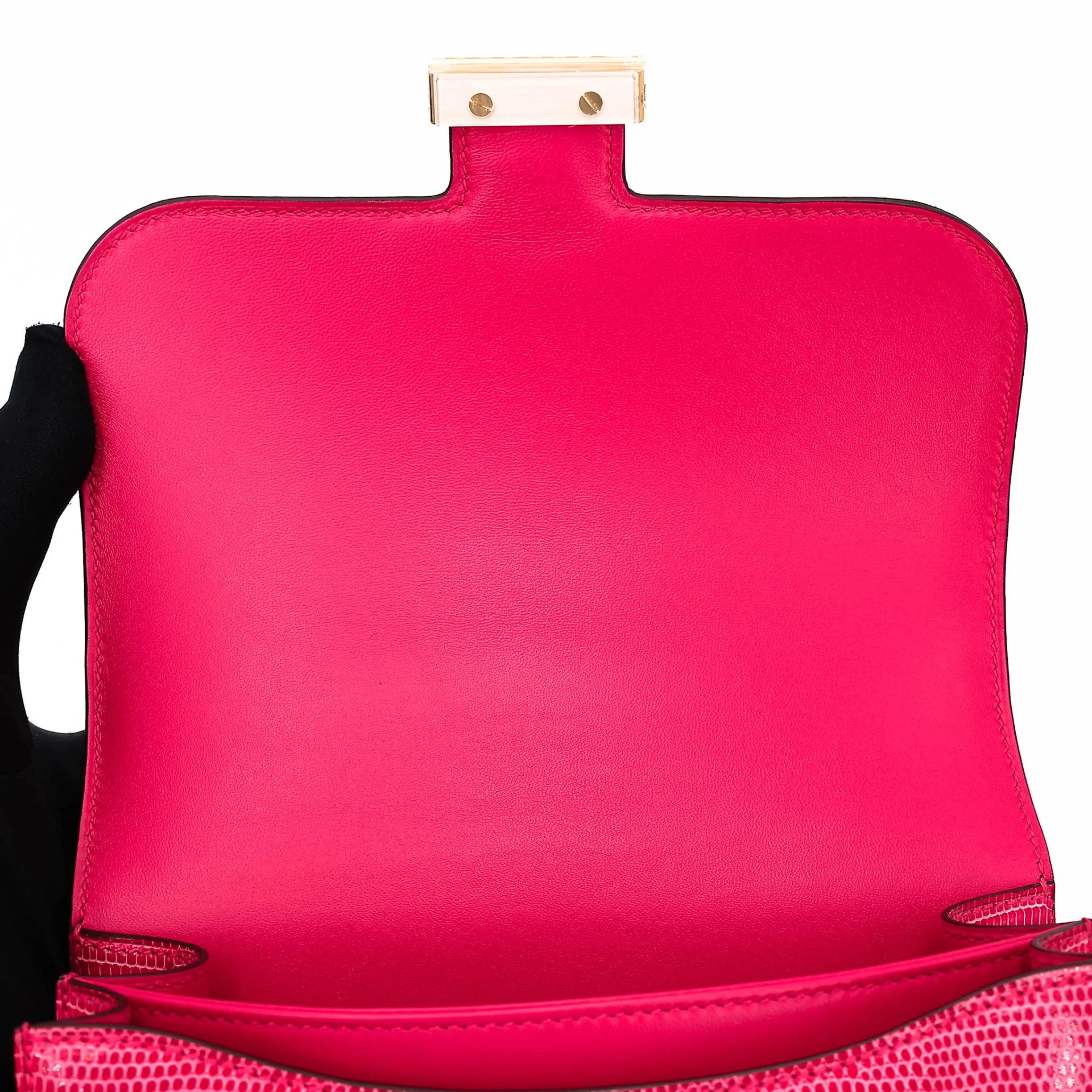 未使用保存品 HERMÈS 愛馬仕 Constance 康康 Mini 19 I6 極致粉 Rose Extreme 蜥蜴皮 亮面 金扣 Y刻 2020年 - 10