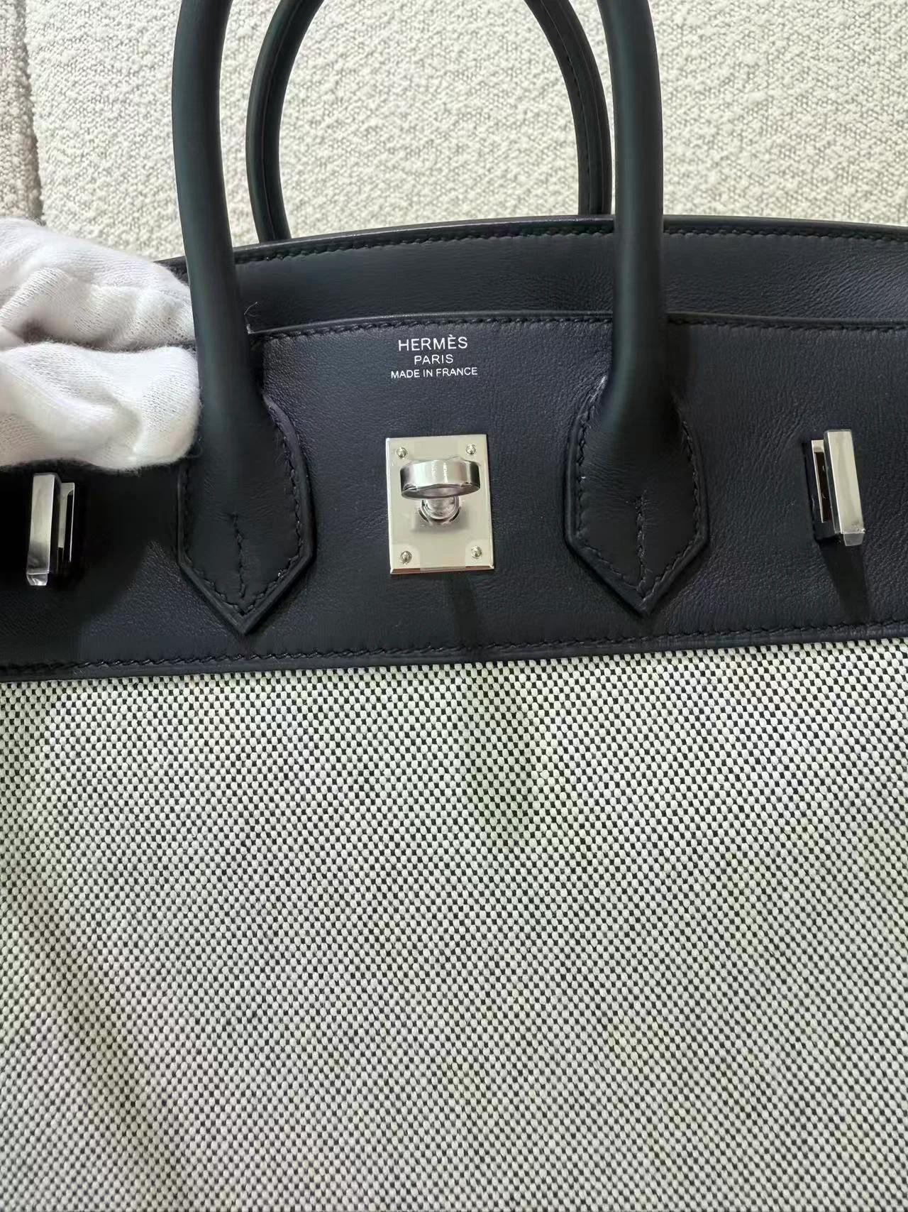 Brand New ( Rank N ) HERMÈS Birkin 25 Noir (89) Ecru Toile H canvas Swift Palladium hardware G (2026) - 10