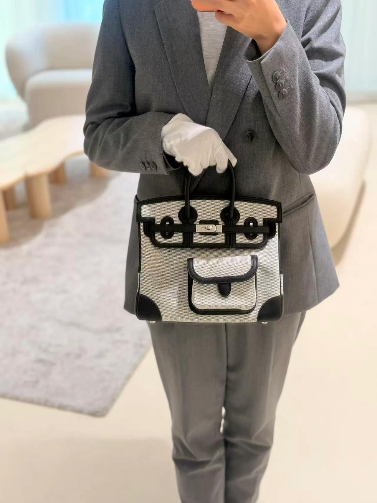 Brand New ( Rank N ) HERMÈS Limited Edition Birkin Cargo 25 Noir (89) Swift Toile H canvas Palladium hardware K (2025) - 3
