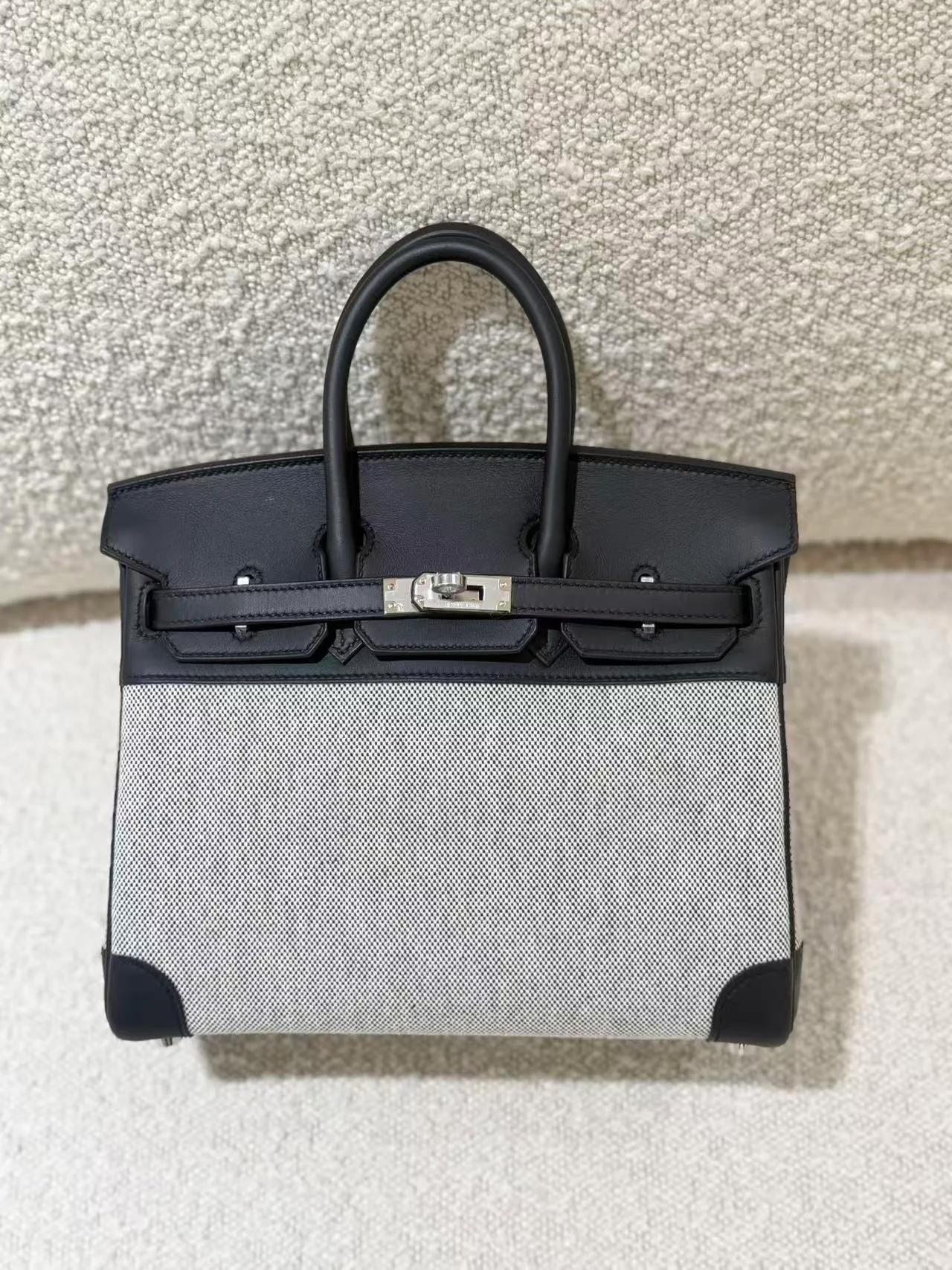 Brand New ( Rank N ) HERMÈS Birkin 25 Noir (89) Ecru Toile H canvas Swift Palladium hardware G (2026) - 4