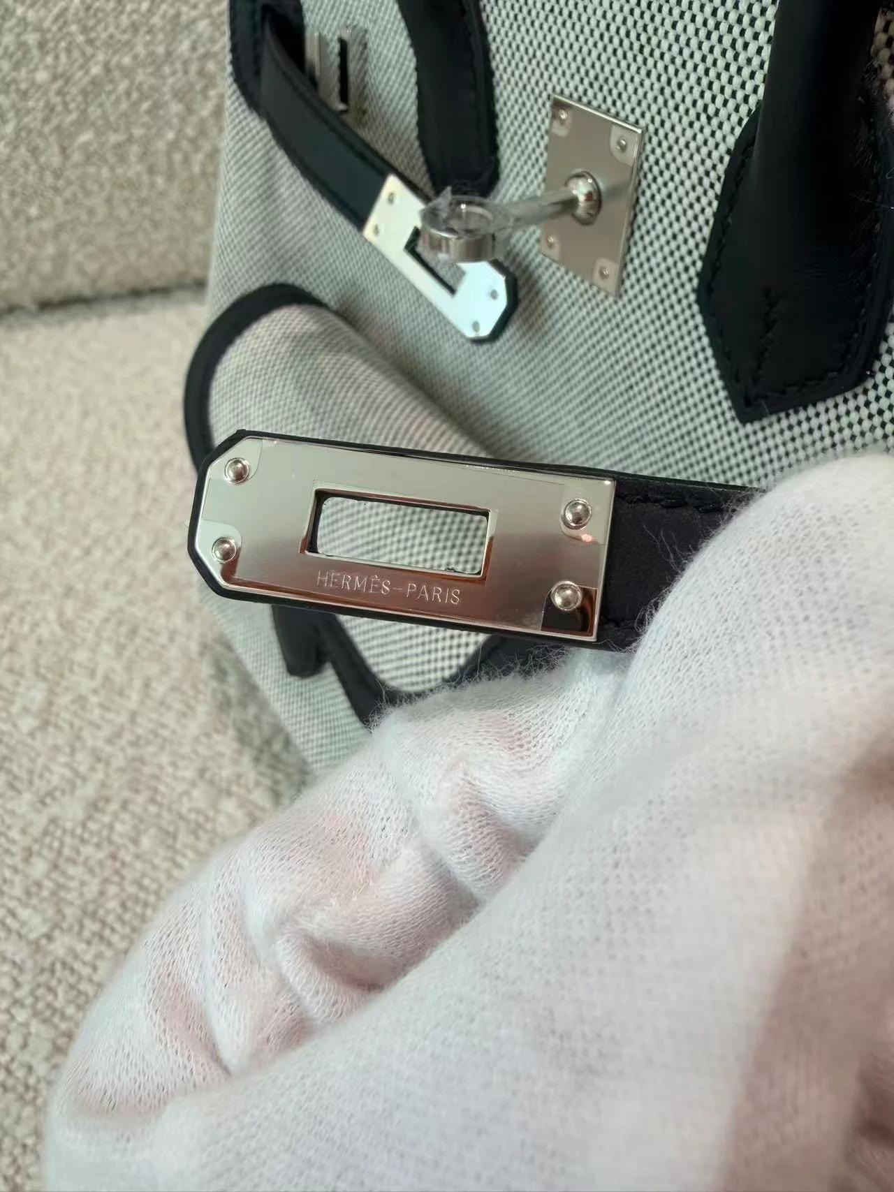 Brand New ( Rank N ) HERMÈS Limited Edition Birkin Cargo 25 Noir (89) Swift Toile H canvas Palladium hardware K (2025) - 12