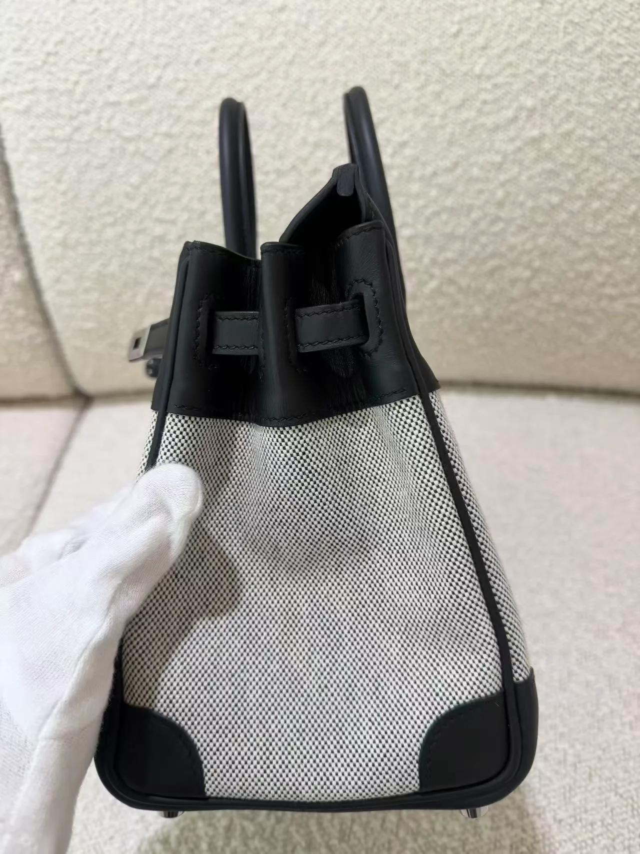Brand New ( Rank N ) HERMÈS Birkin 25 Noir (89) Ecru Toile H canvas Swift Palladium hardware G (2026) - 6