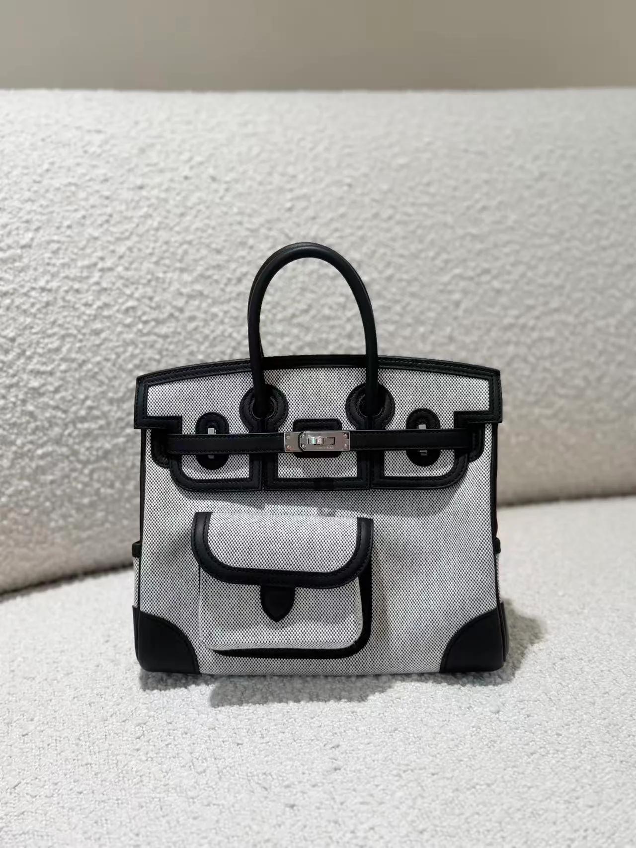 Brand New ( Rank N ) HERMÈS Limited Edition Birkin Cargo 25 Noir (89) Swift Toile H canvas Palladium hardware K (2025) - 4