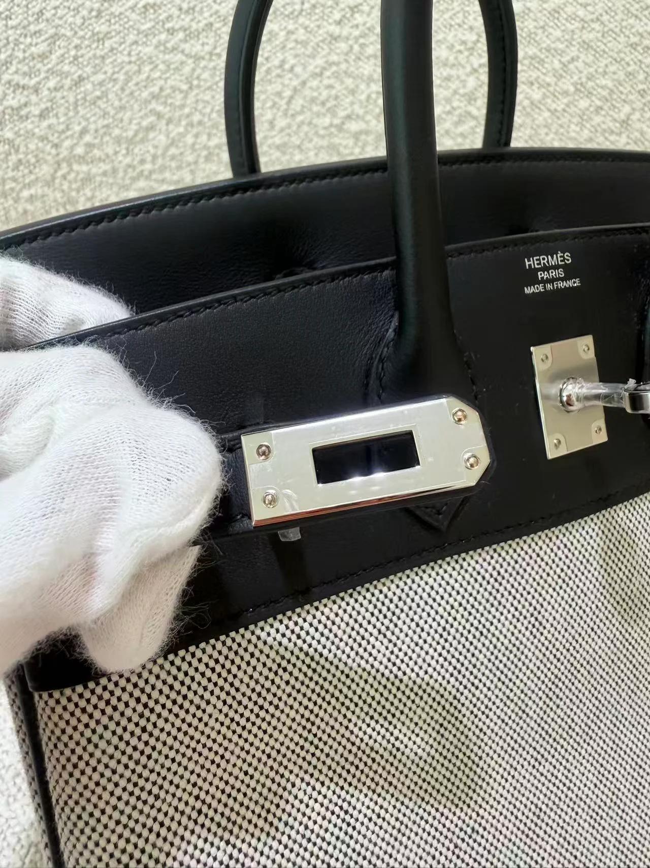 Brand New ( Rank N ) HERMÈS Birkin 25 Noir (89) Ecru Toile H canvas Swift Palladium hardware G (2026) - 14