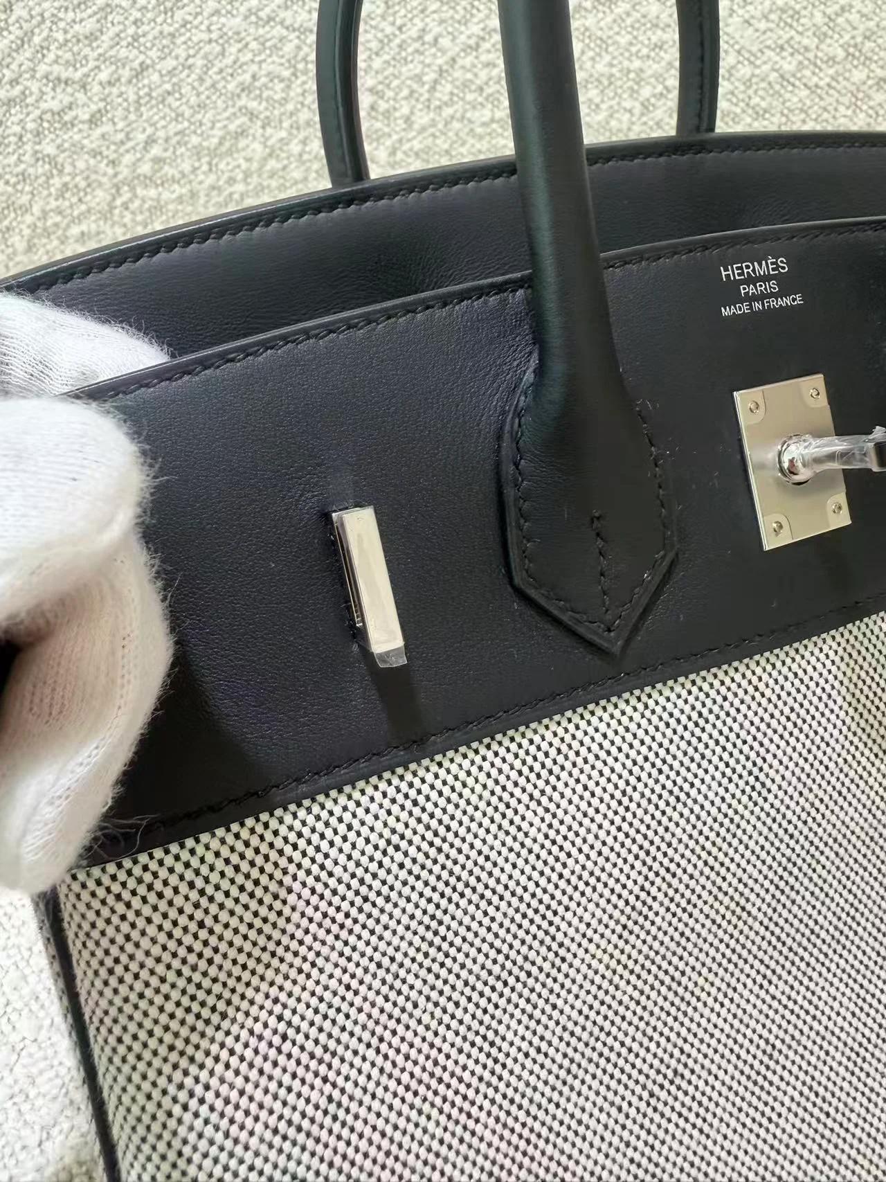 Brand New ( Rank N ) HERMÈS Birkin 25 Noir (89) Ecru Toile H canvas Swift Palladium hardware G (2026) - 12