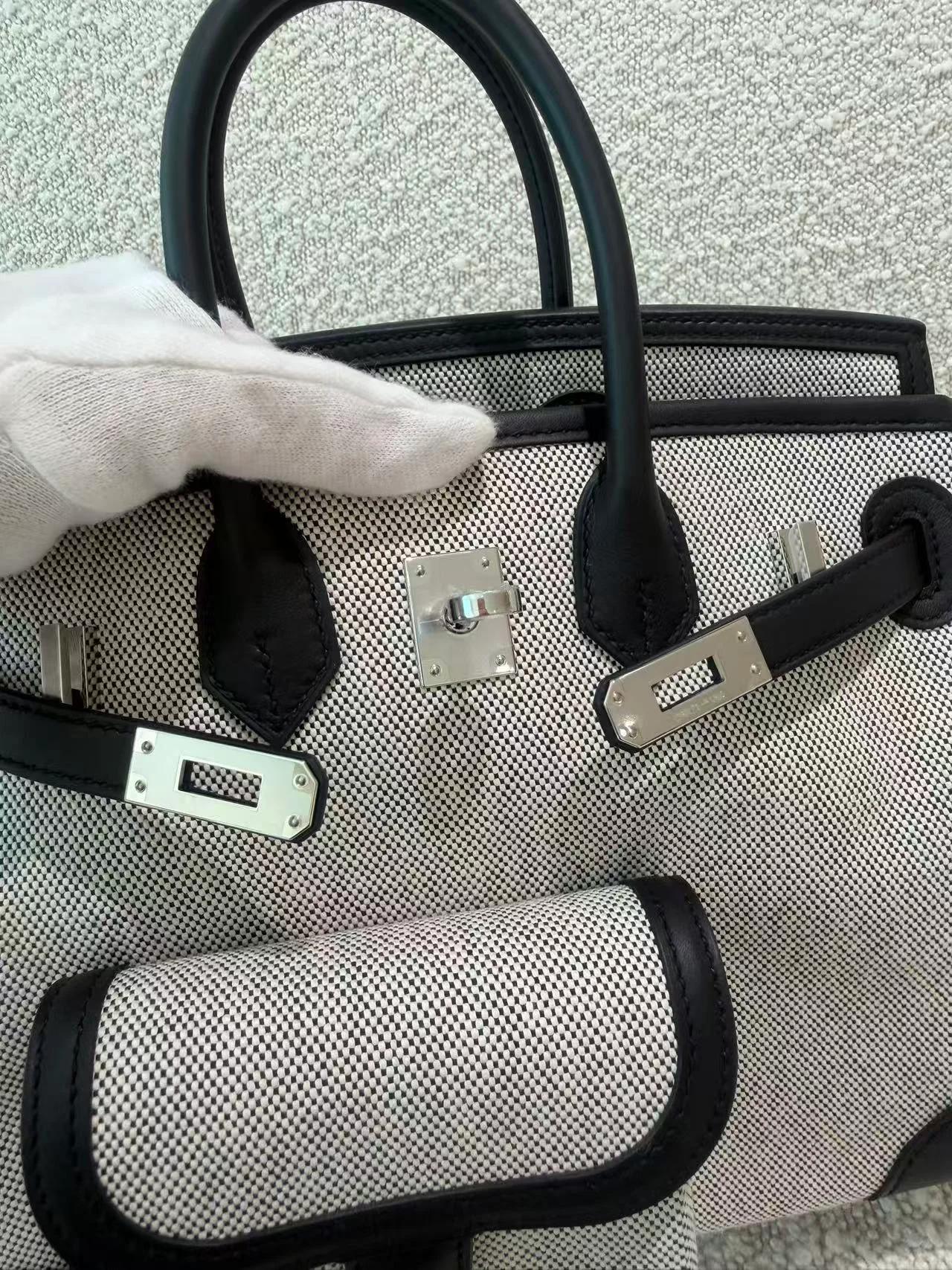 Brand New ( Rank N ) HERMÈS Limited Edition Birkin Cargo 25 Noir (89) Swift Toile H canvas Palladium hardware K (2025) - 13
