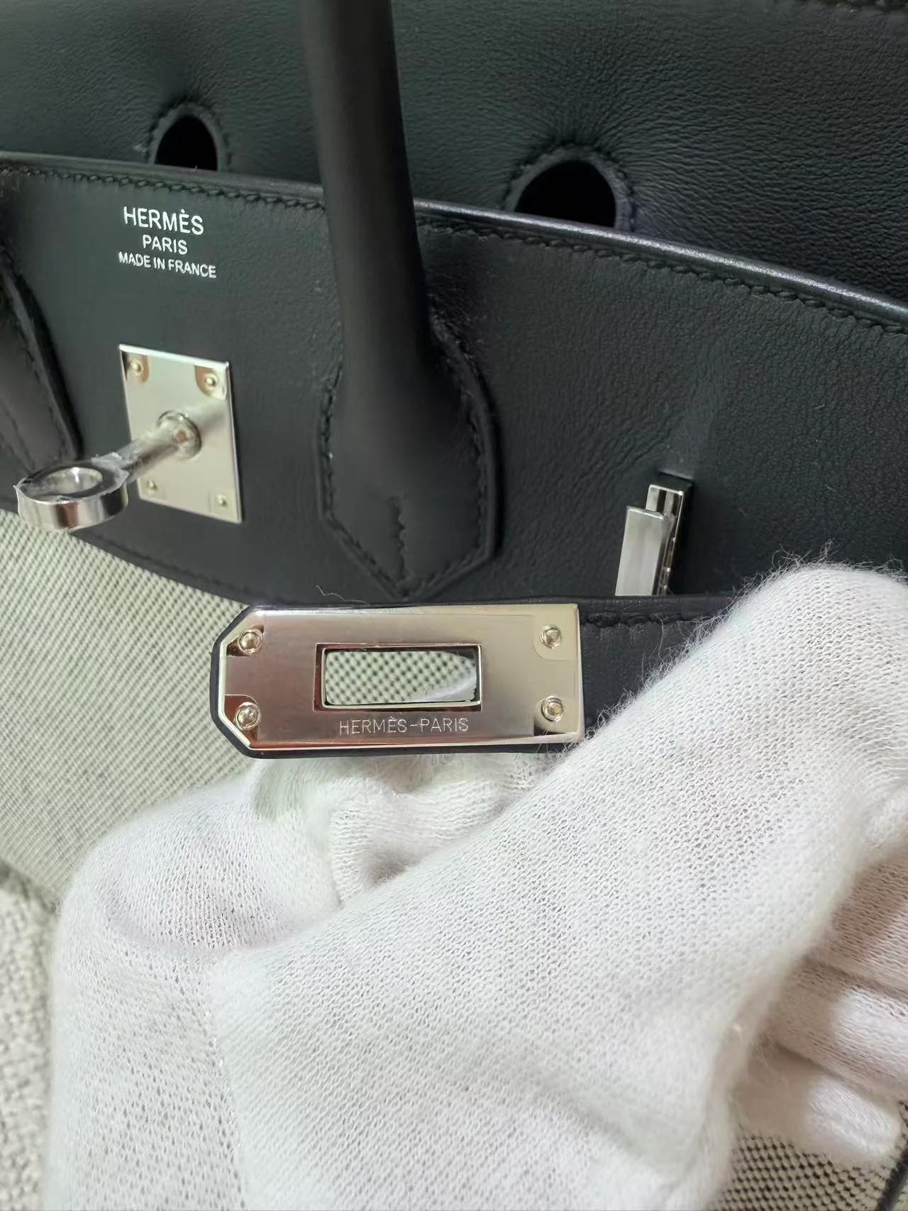 Brand New ( Rank N ) HERMÈS Birkin 25 Noir (89) Ecru Toile H canvas Swift Palladium hardware G (2026) - 15