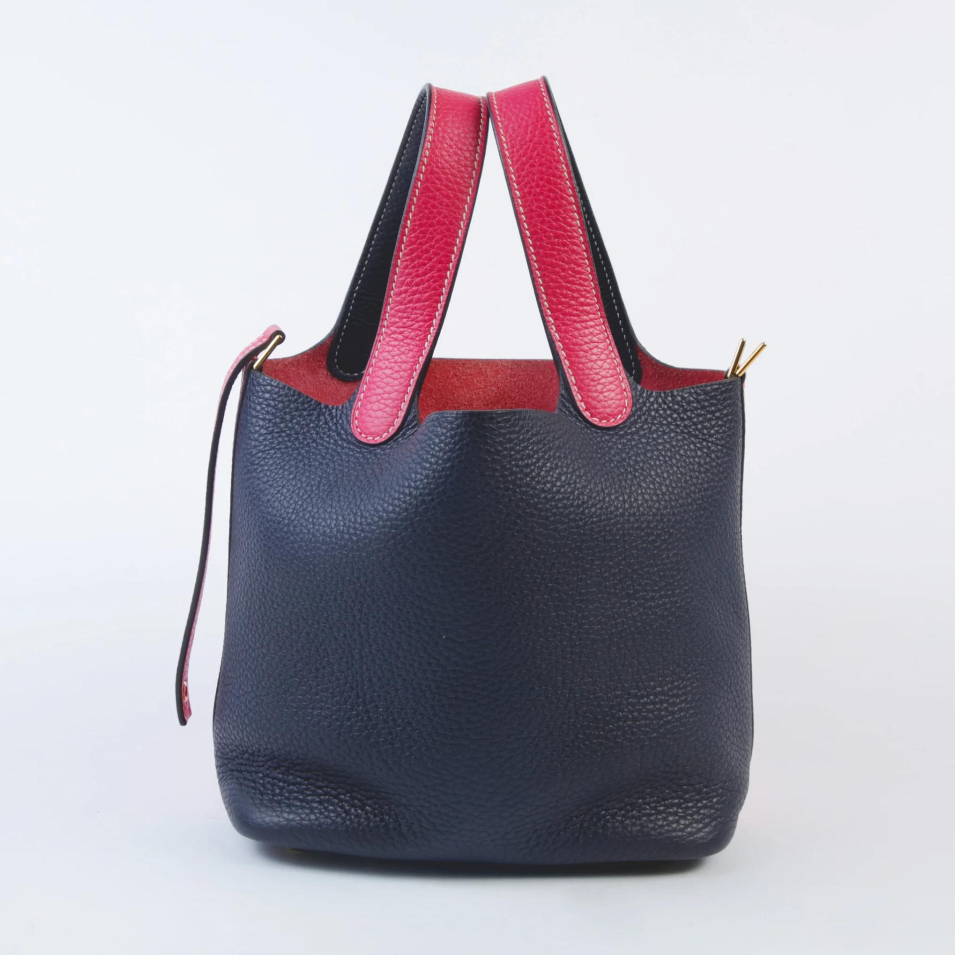 A美品 HERMÈS 愛馬仕 Picotin 菜籃子 PM 18 Casaque 2Z 午夜藍 Bleu Nuit I6 極致粉 Rose Extreme Clemence小牛皮 金扣 Y刻 2020年 - 4