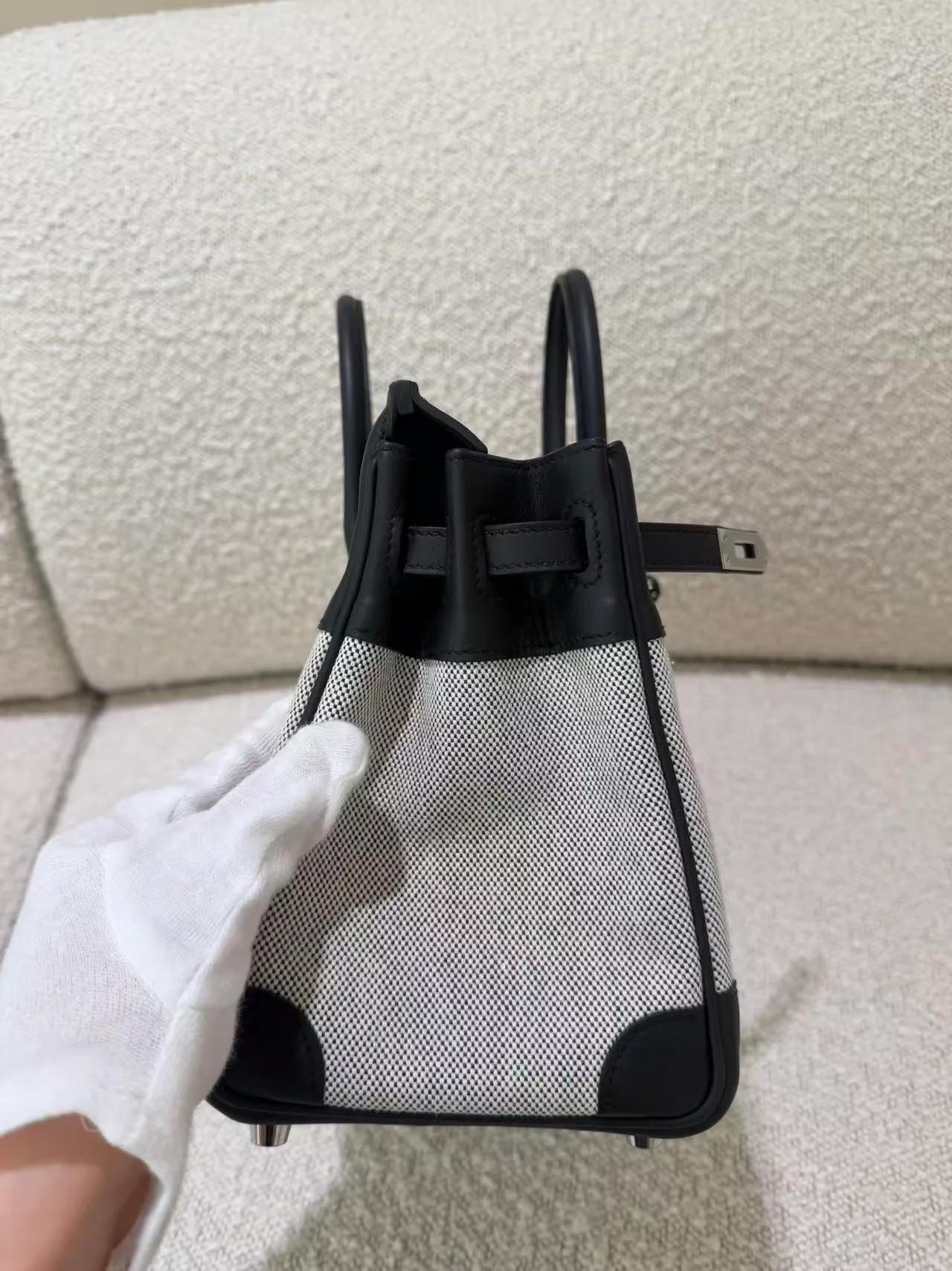 Brand New ( Rank N ) HERMÈS Birkin 25 Noir (89) Ecru Toile H canvas Swift Palladium hardware G (2026) - 5