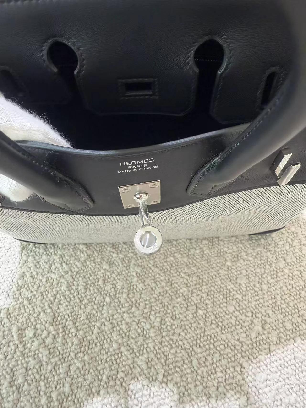 Brand New ( Rank N ) HERMÈS Birkin 25 Noir (89) Ecru Toile H canvas Swift Palladium hardware G (2026) - 11