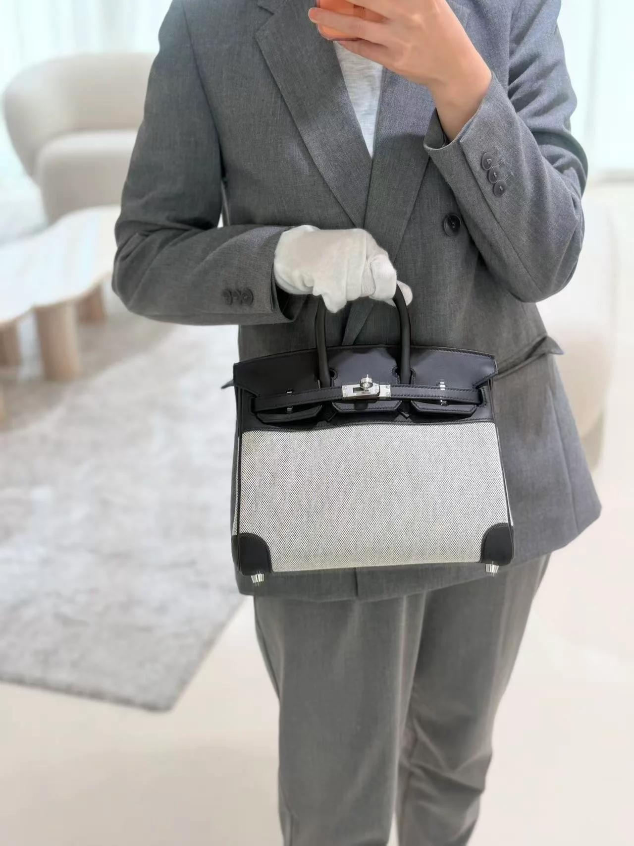 Brand New ( Rank N ) HERMÈS Birkin 25 Noir (89) Ecru Toile H canvas Swift Palladium hardware G (2026) - 3