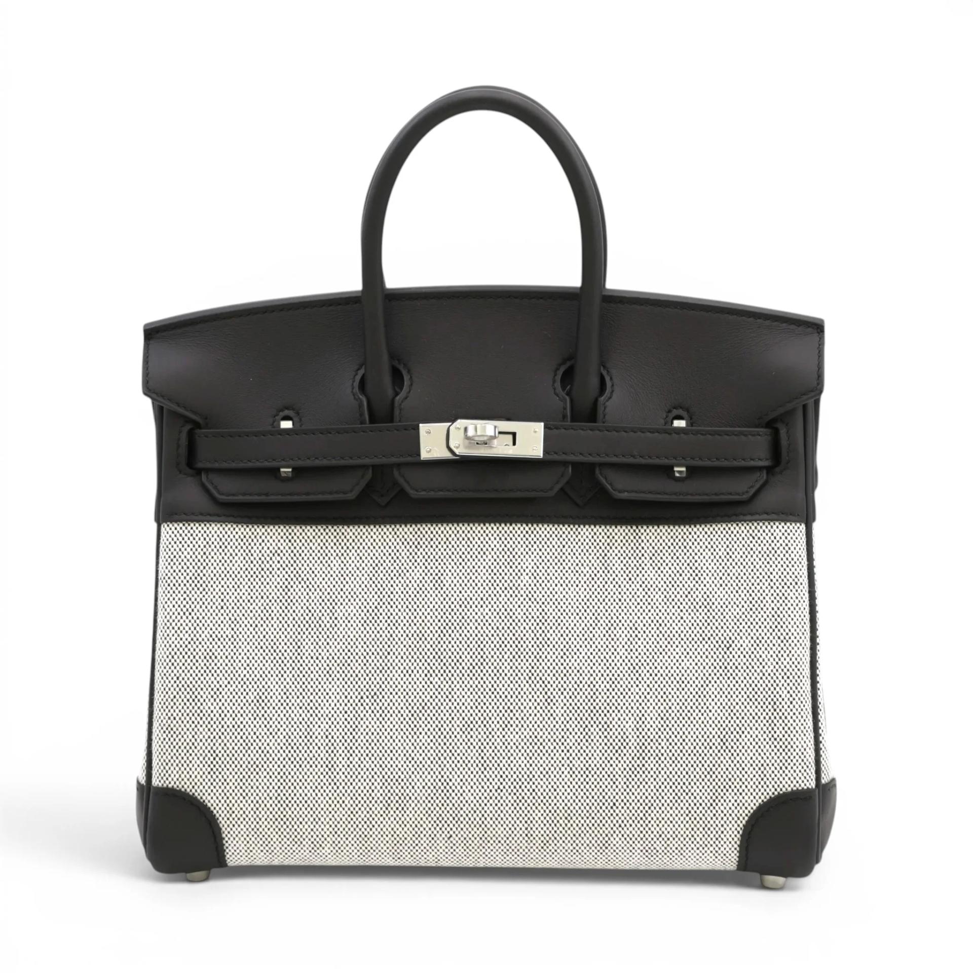 Brand New ( Rank N ) HERMÈS Birkin 25 Noir (89) Ecru Toile H canvas Swift Palladium hardware G (2026) - 1