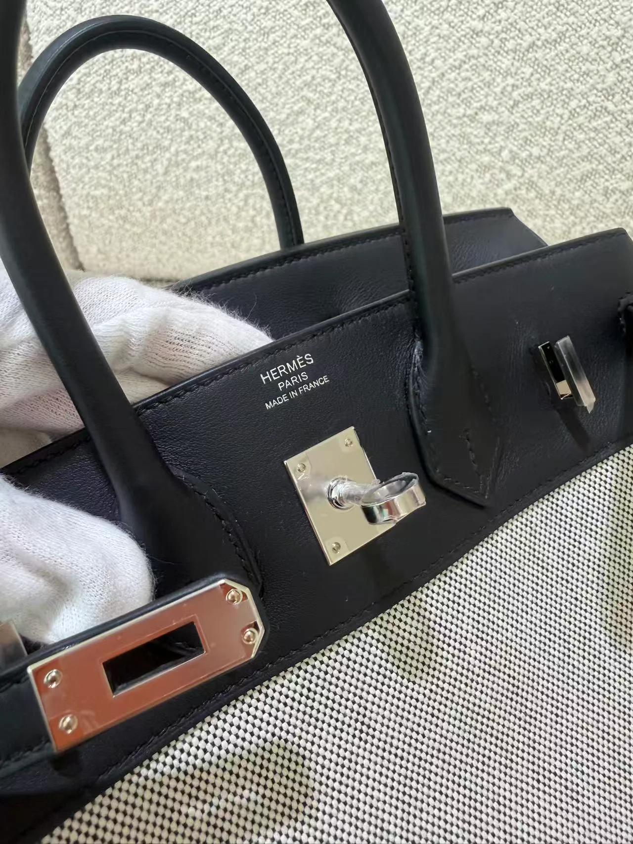 Brand New ( Rank N ) HERMÈS Birkin 25 Noir (89) Ecru Toile H canvas Swift Palladium hardware G (2026) - 13