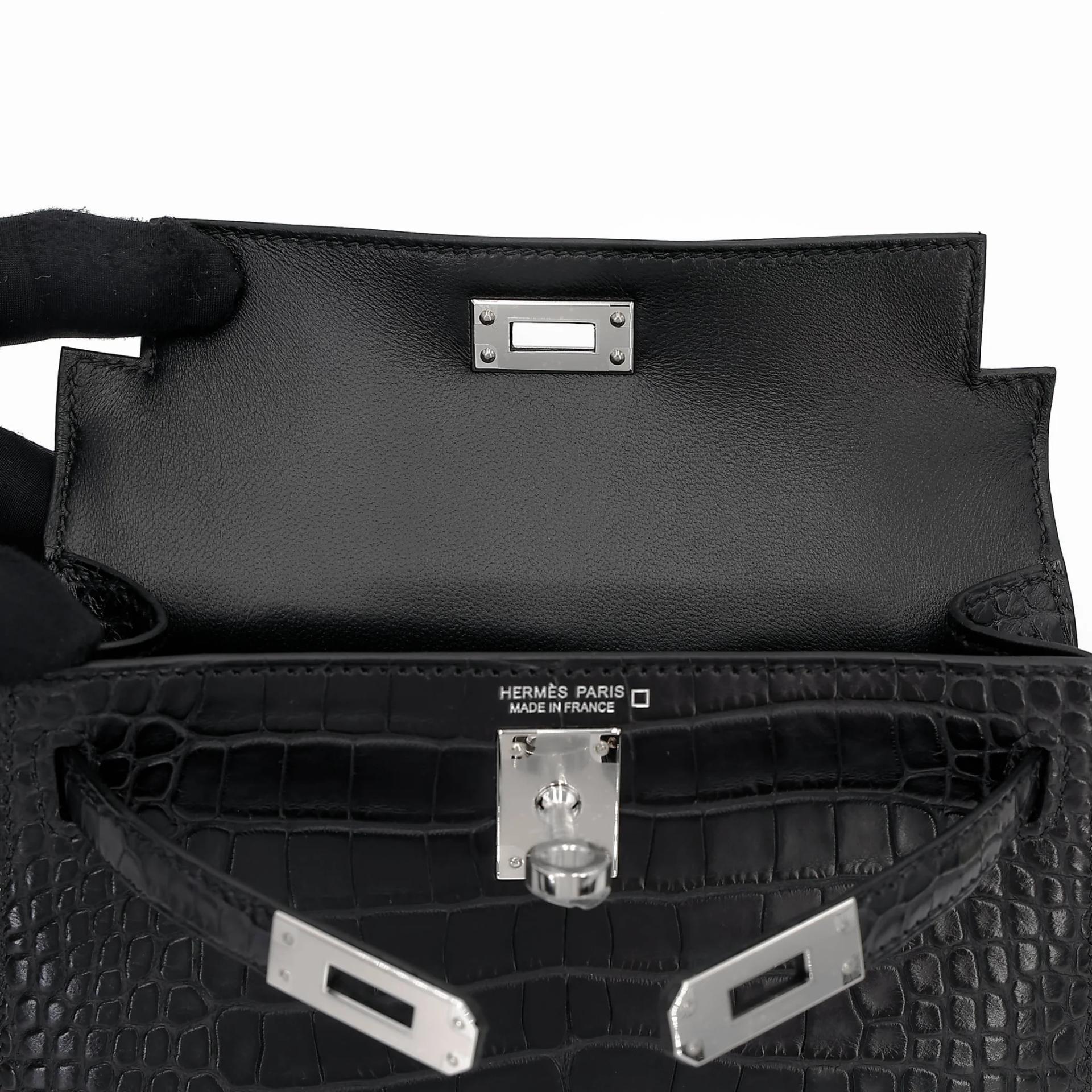 ランク N 新品 HERMÈS エルメス ミニケリー2 ブラック (89) クロコダイル アリゲーター マット シルバー金具 K刻印 (2025) - 12