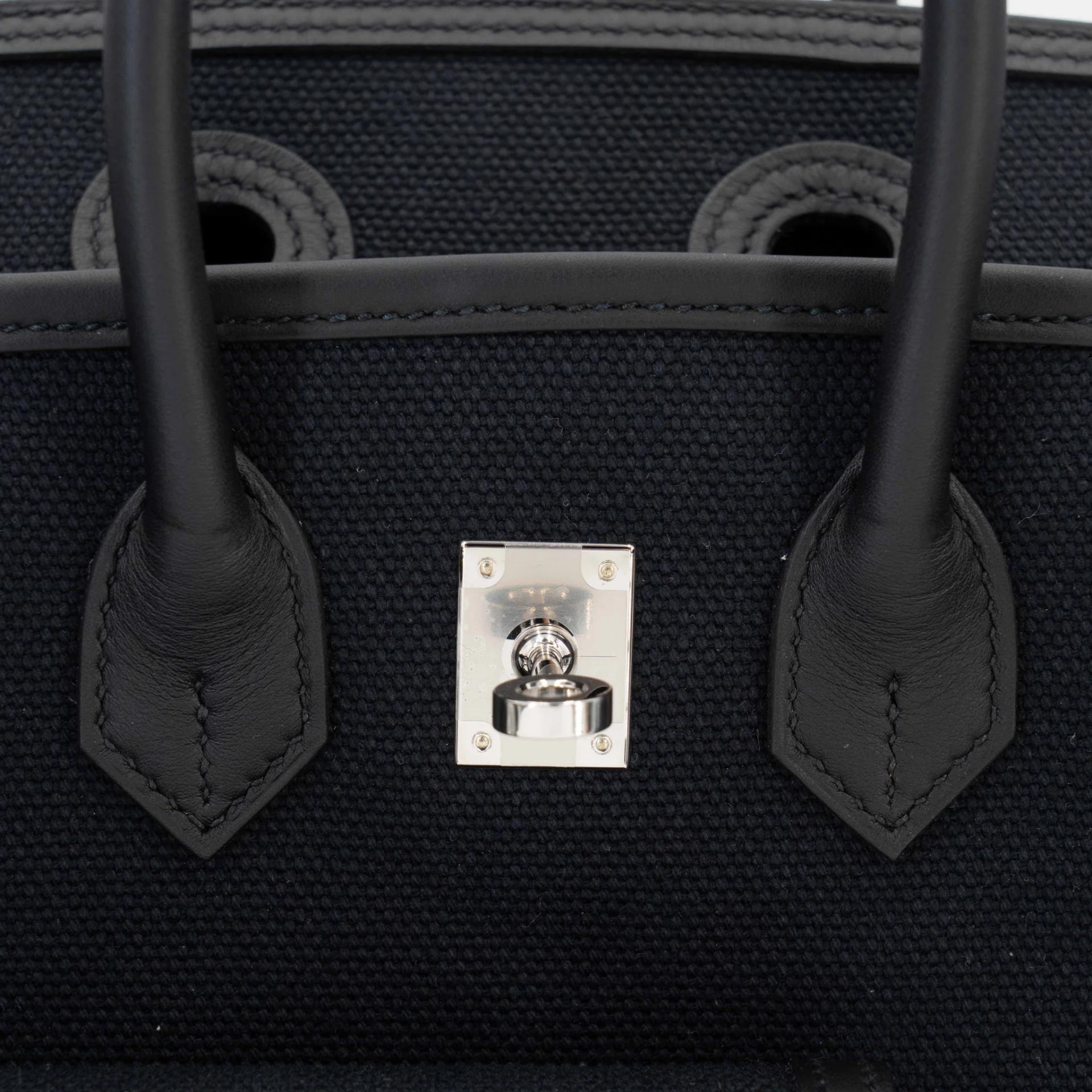 Excellent ( Rank SA ) HERMÈS Limited Edition Birkin 25 Cargo Noir (89) Toile Goeland canvas Swift Palladium hardware U (2022) - 16