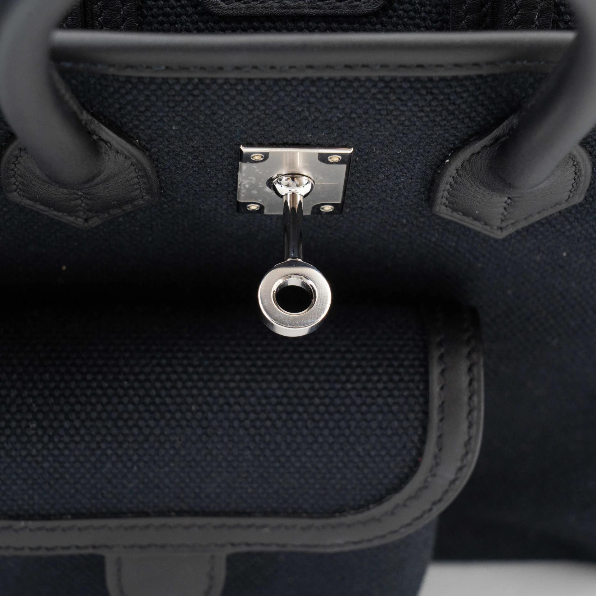 Excellent ( Rank SA ) HERMÈS Limited Edition Birkin 25 Cargo Noir (89) Toile Goeland canvas Swift Palladium hardware U (2022) - 19