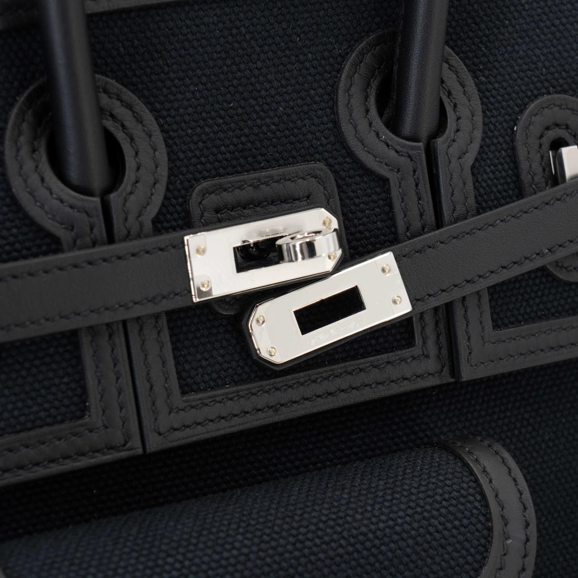 Excellent ( Rank SA ) HERMÈS Limited Edition Birkin 25 Cargo Noir (89) Toile Goeland canvas Swift Palladium hardware U (2022) - 15